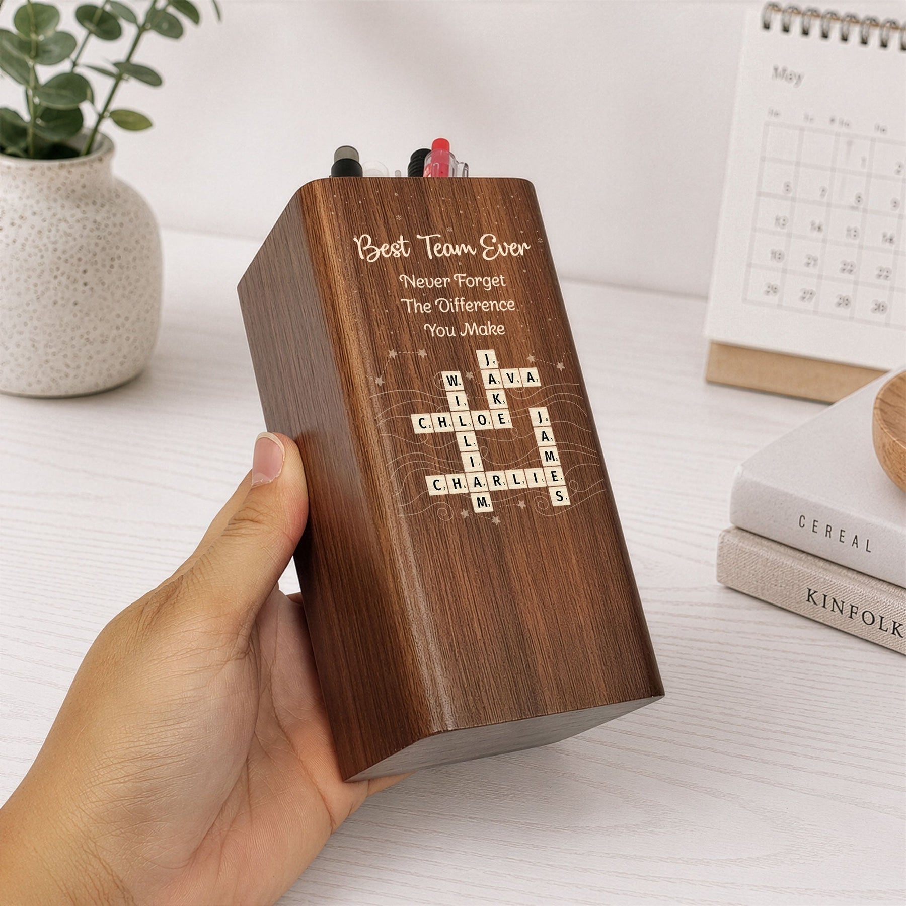 Best Team Ever Scrabble For Coworker - Personalized Pen Holder With Clock
