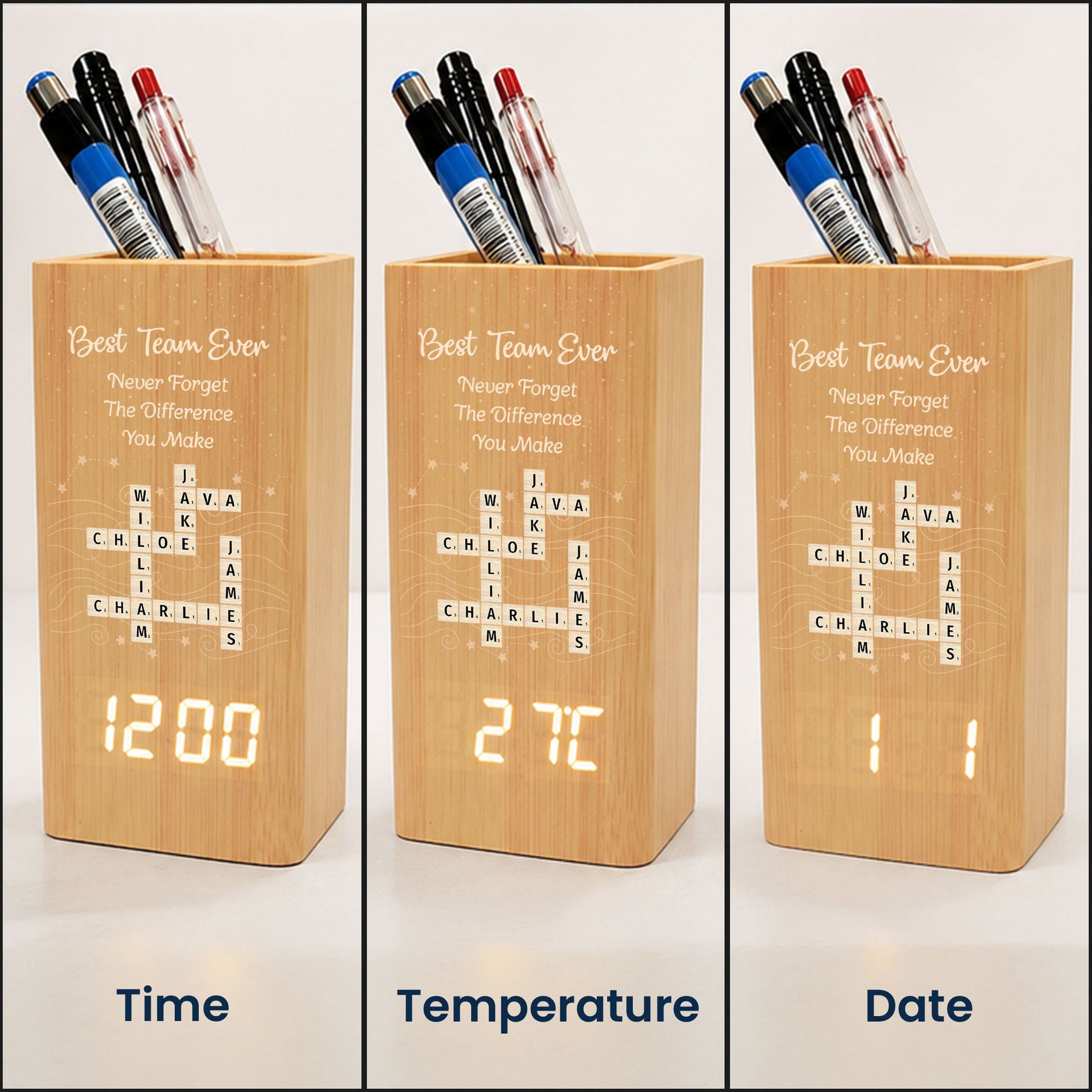 Best Team Ever Scrabble For Coworker - Personalized Pen Holder With Clock