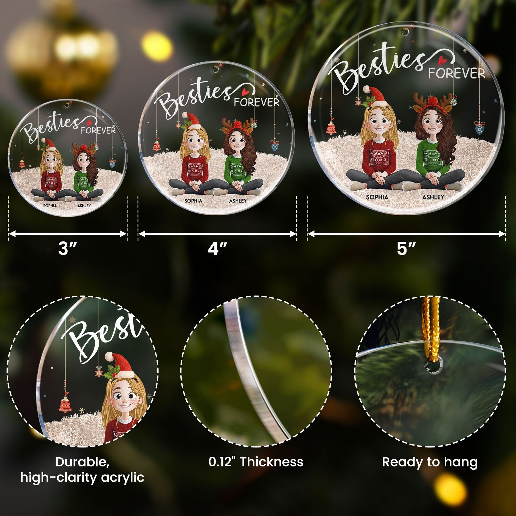 Besties Forever - 3D Style 2026 - Personalized Acrylic Ornament