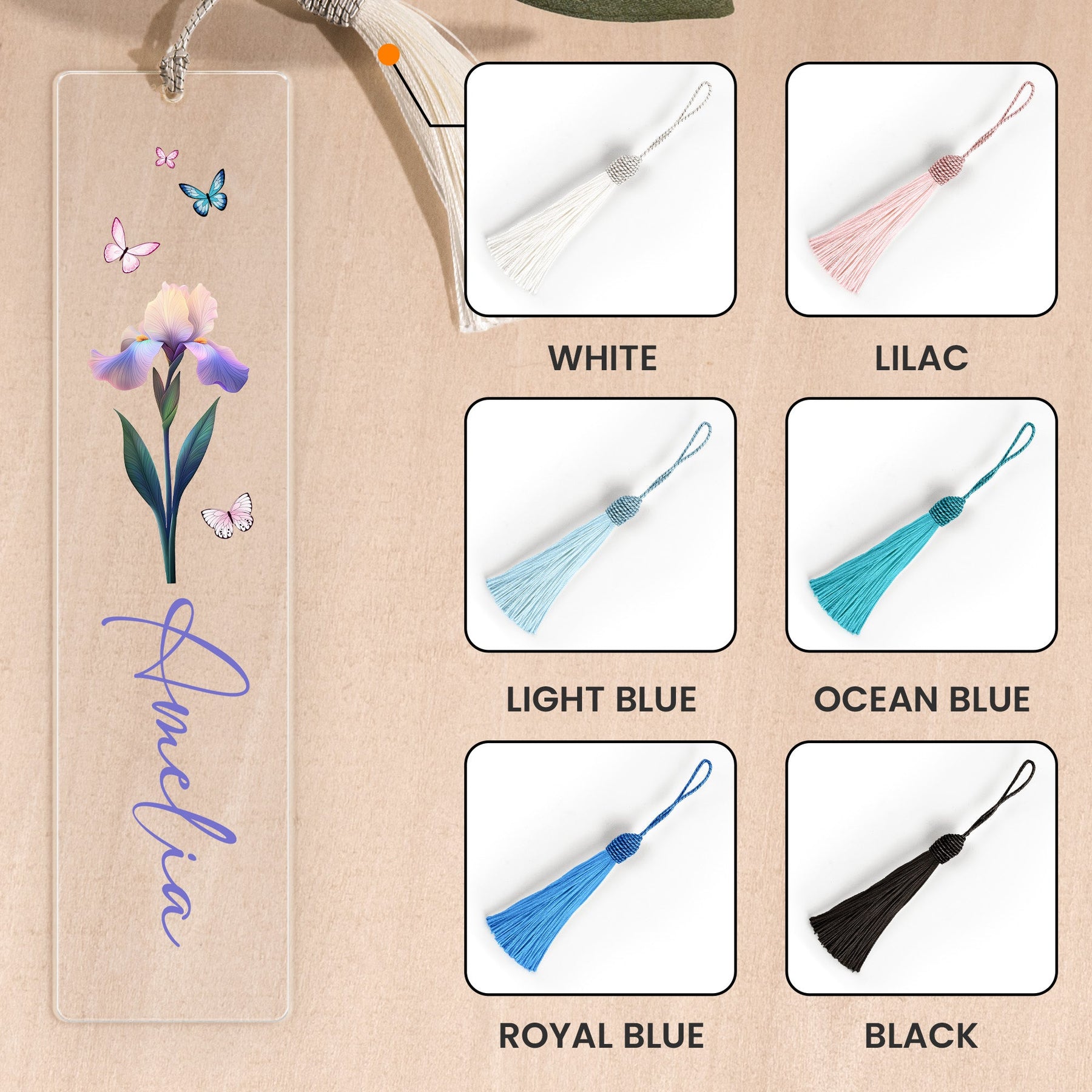 Birth Flower - Personalized Acrylic Bookmark And Keychain Set
