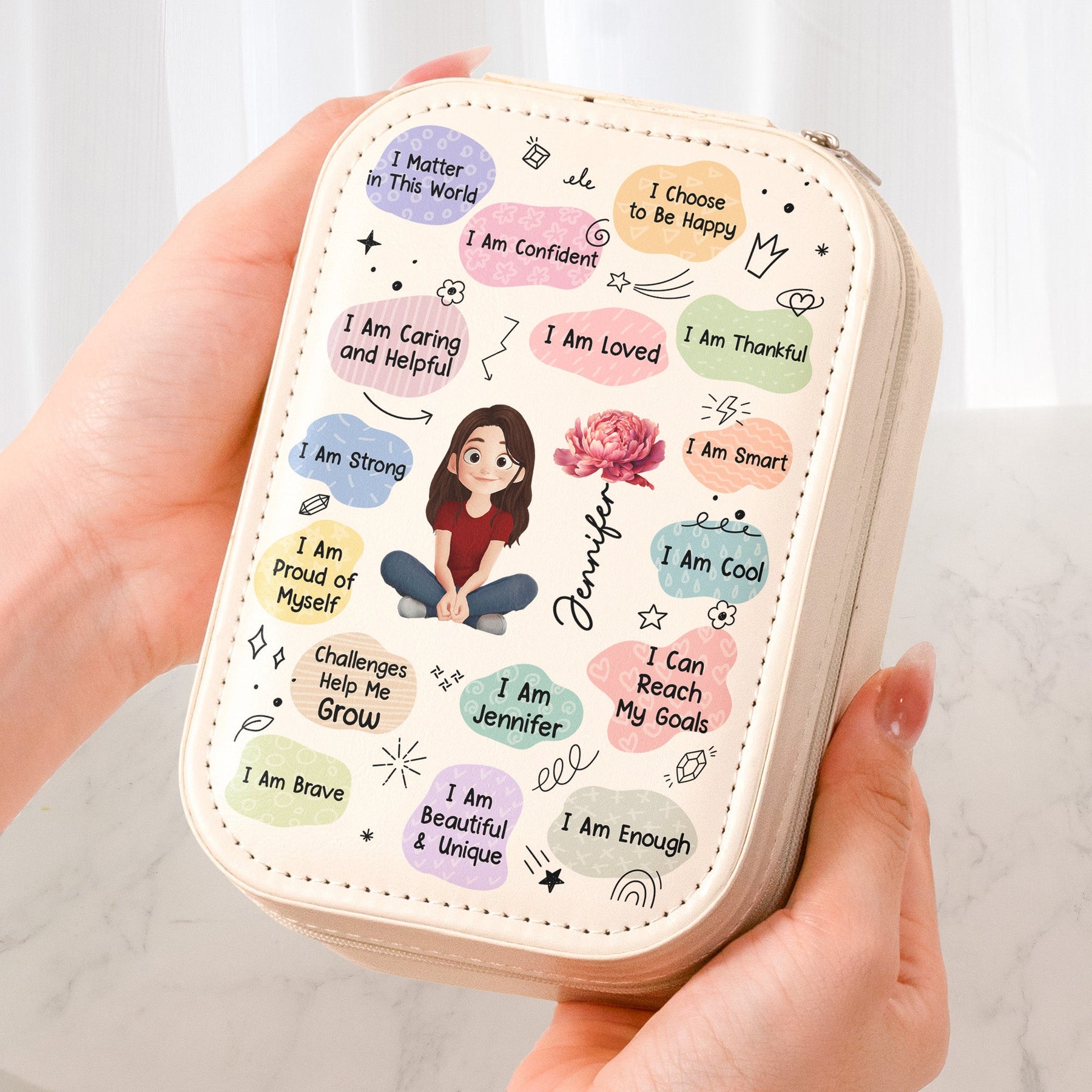 Birth Flower Affirmation - Custom Makeup Box With LED Mirror
