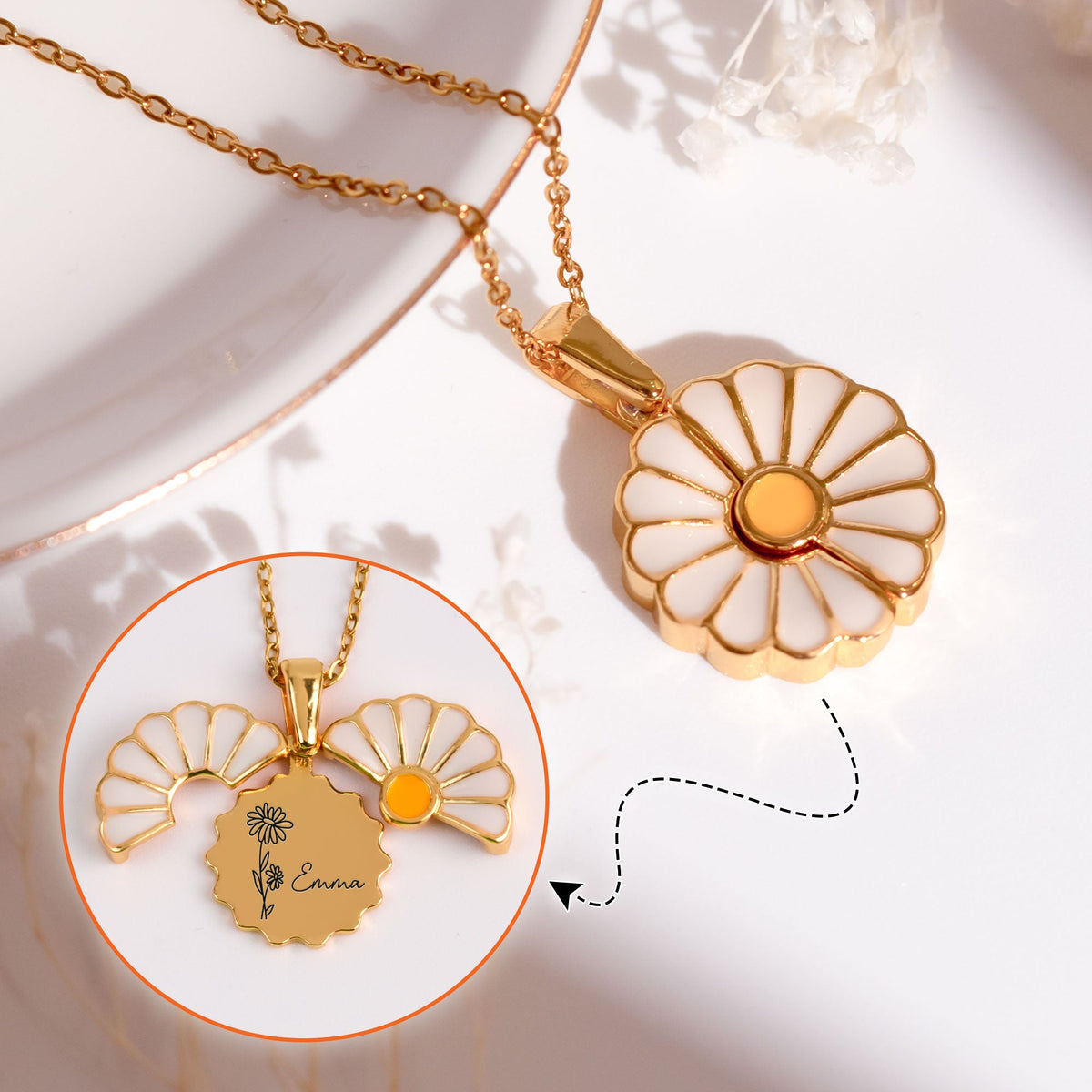 Birth Flower And Name Necklace - Personalized Daisy Necklace With Hidden Message
