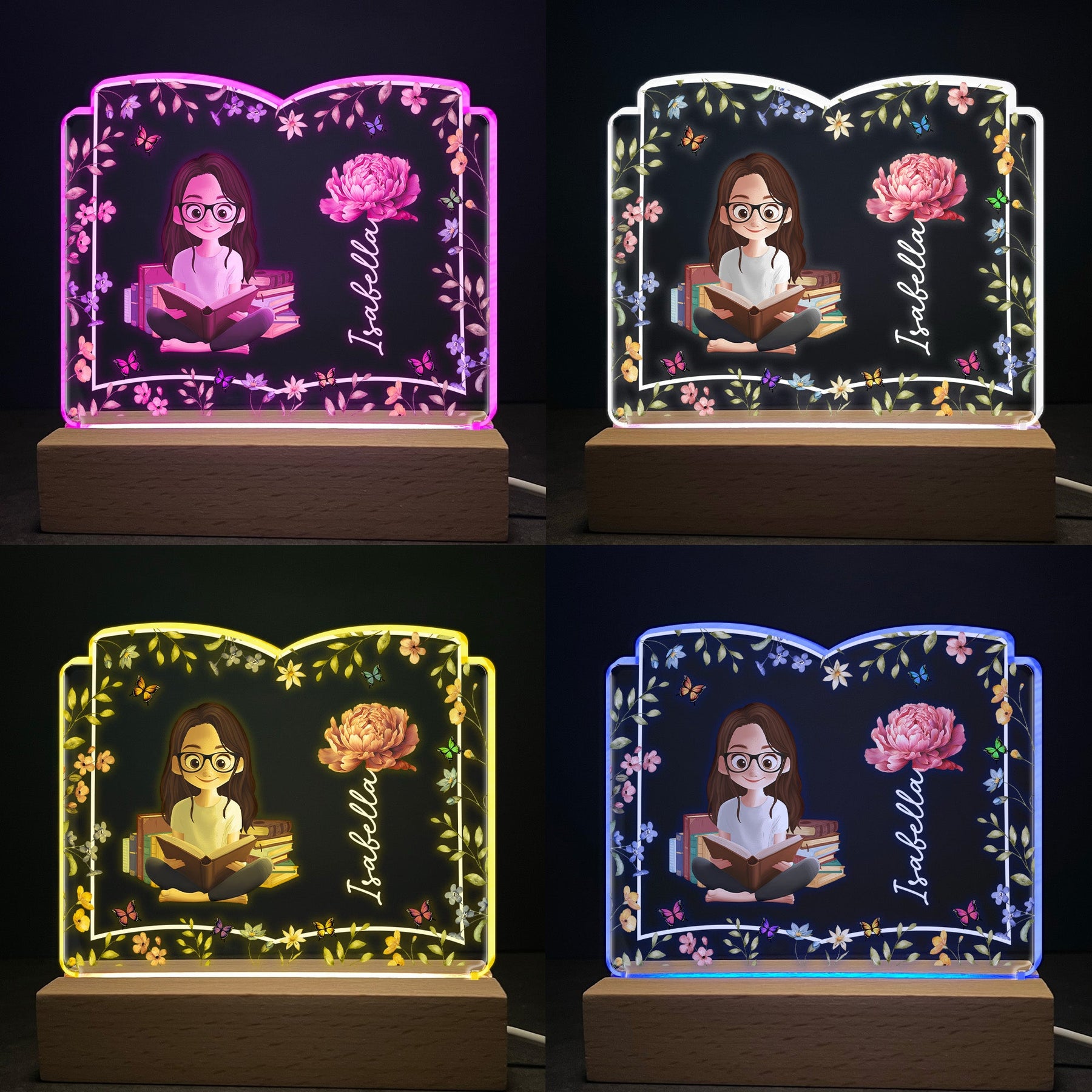 Birth Flower Book Lovers - Personalized LED Light