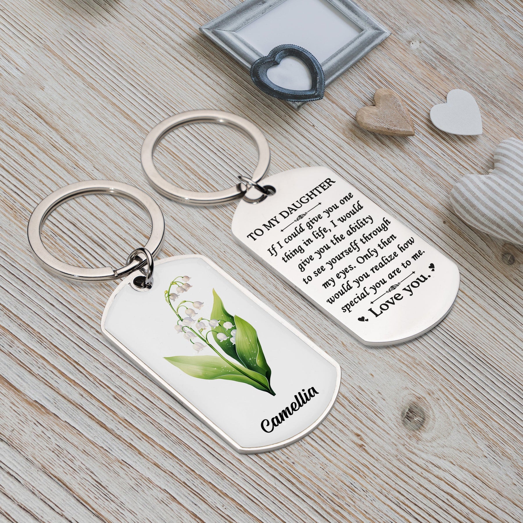 Birth Flower Daughter, Granddaughter - Personalized Stainless Steel Keychain