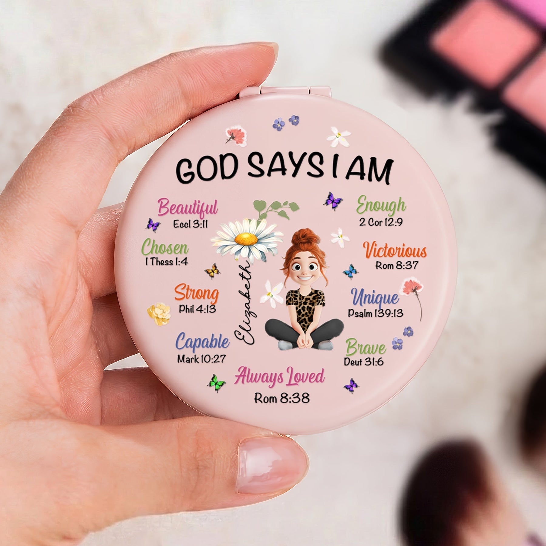 Birth Flower God Says I Am - Personalized Compact Mirror