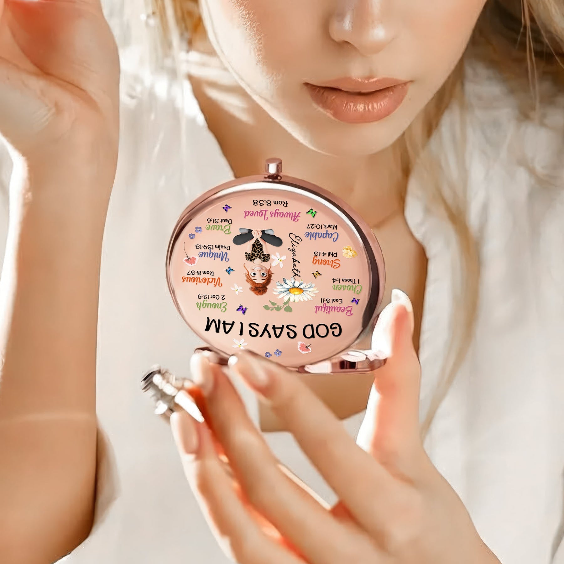 Birth Flower God Says I Am - Personalized Compact Mirror