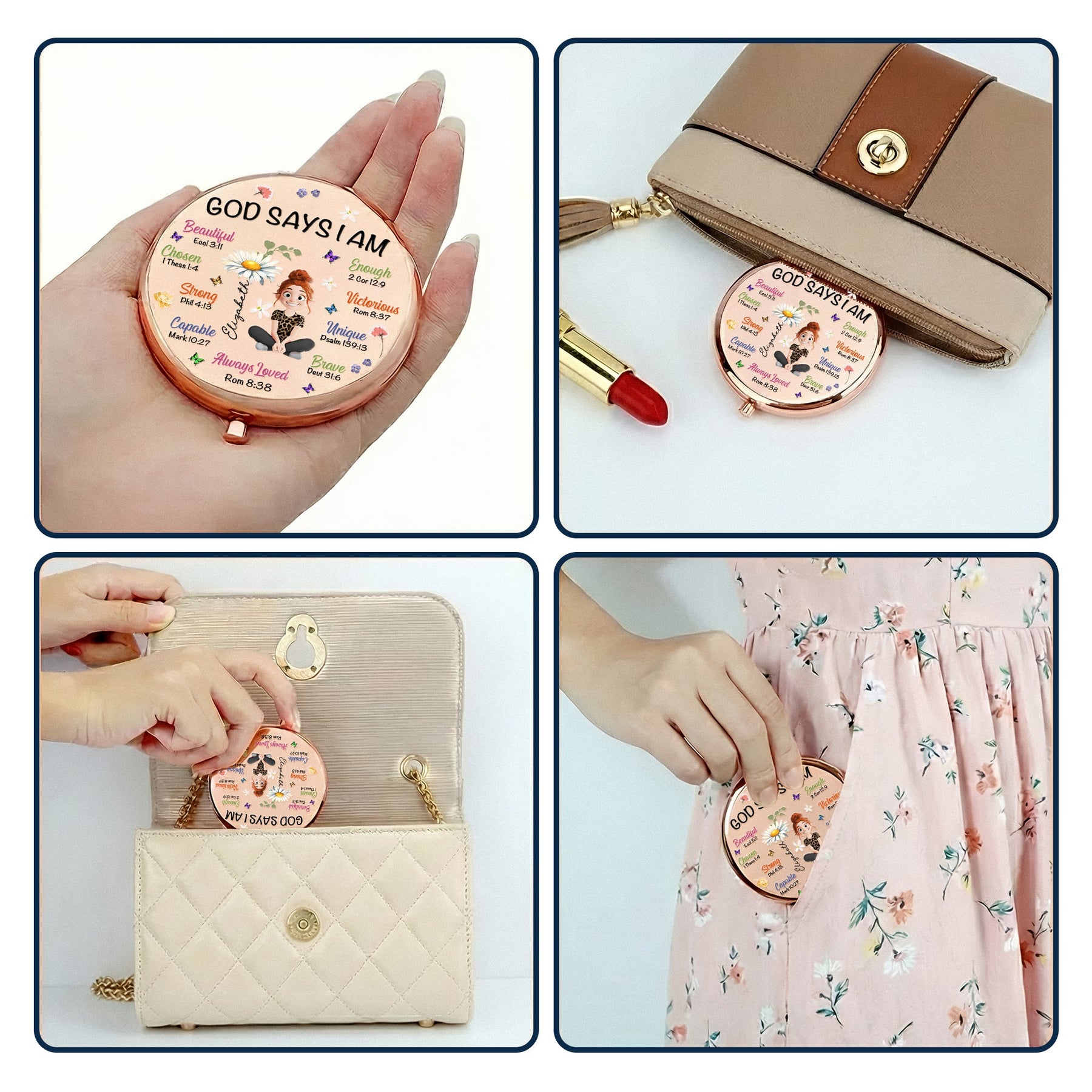 Birth Flower God Says I Am - Personalized Compact Mirror