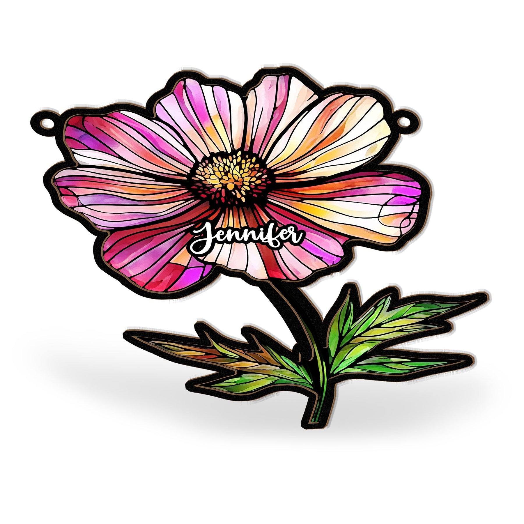 Birth Flower With Name - Personalized Window Hanging Suncatcher Ornament