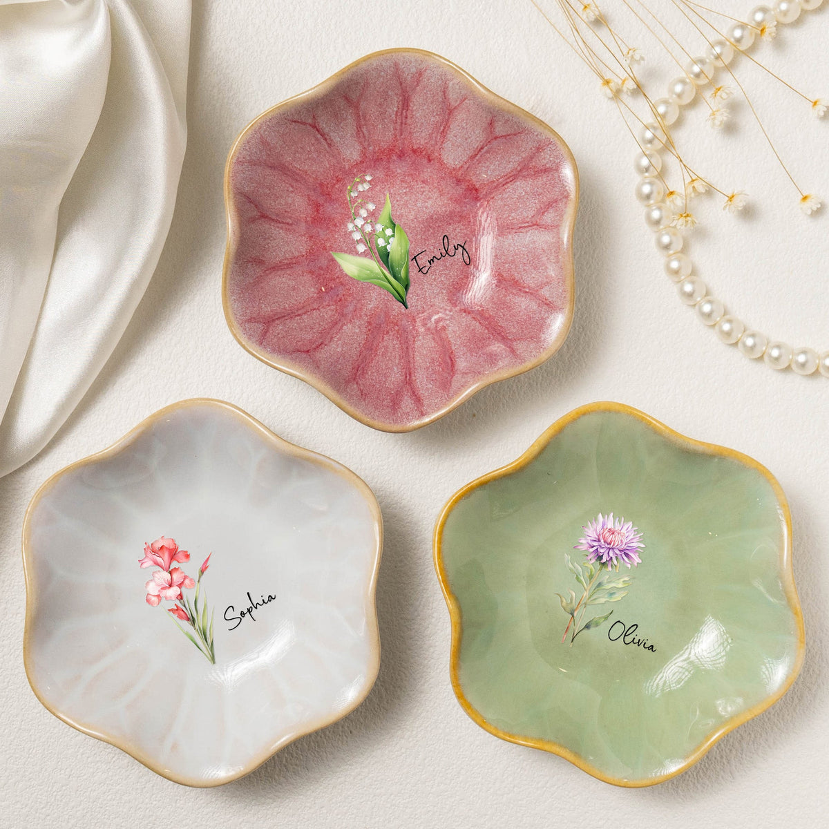 Birth Month Flower Gift For Her - Personalized Jewelry Dish