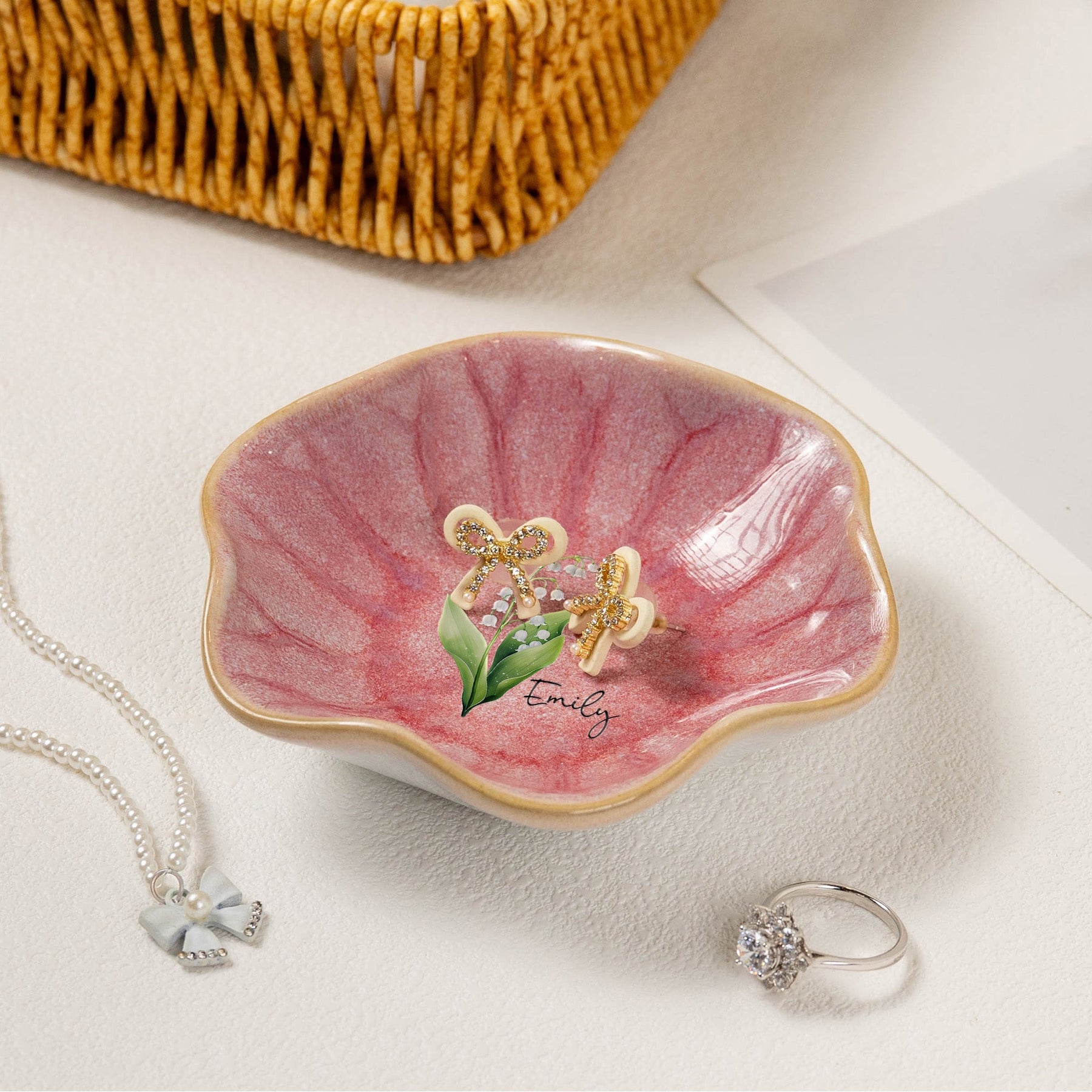 Birth Month Flower Gift For Her - Personalized Jewelry Dish