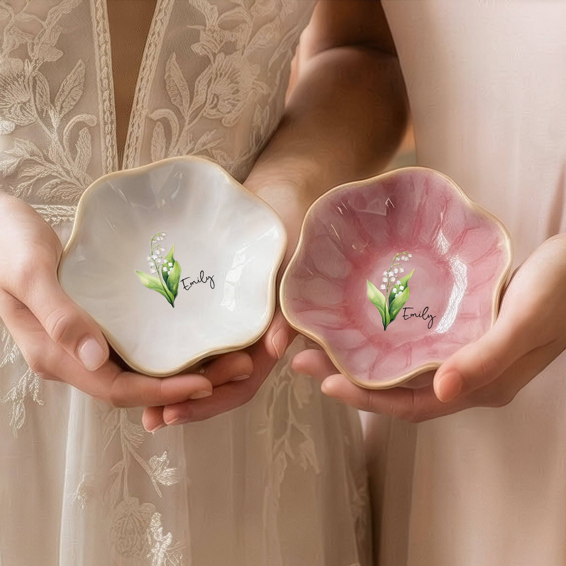 Birth Month Flower Gift For Her - Personalized Jewelry Dish