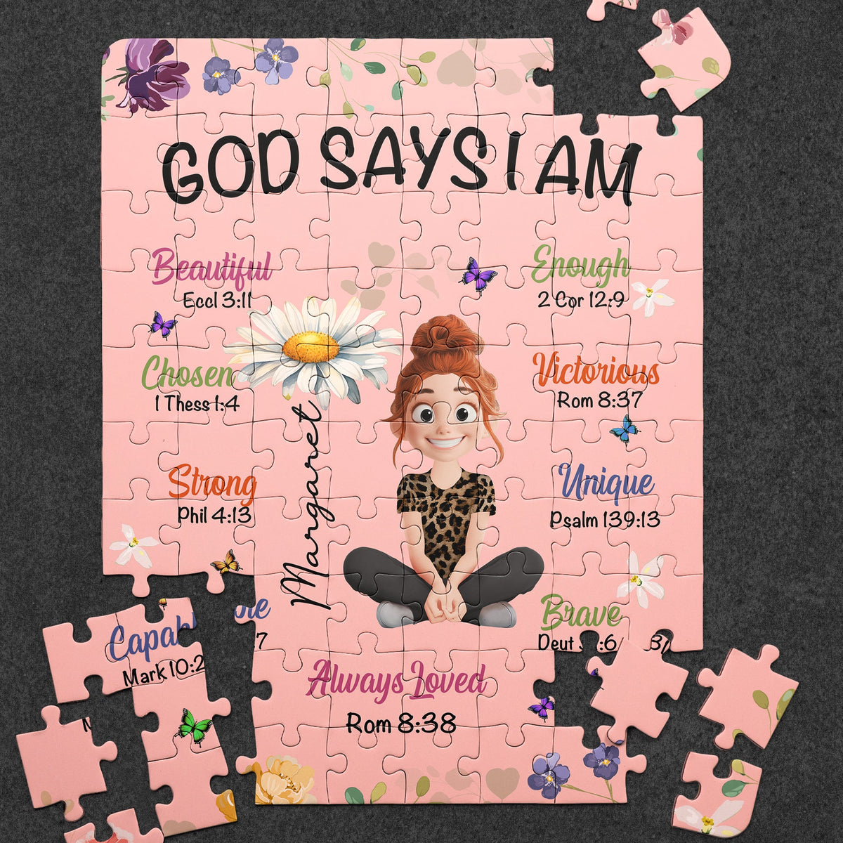 Birth Flower God Says I Am - Personalized Jigsaw Puzzle