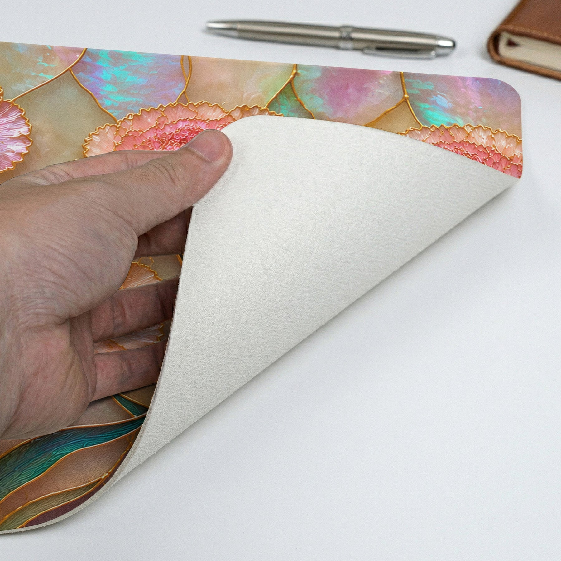 Birth Flower Mother Of Pearl Desk Decor Gift For Friend - Personalized Desk Mat