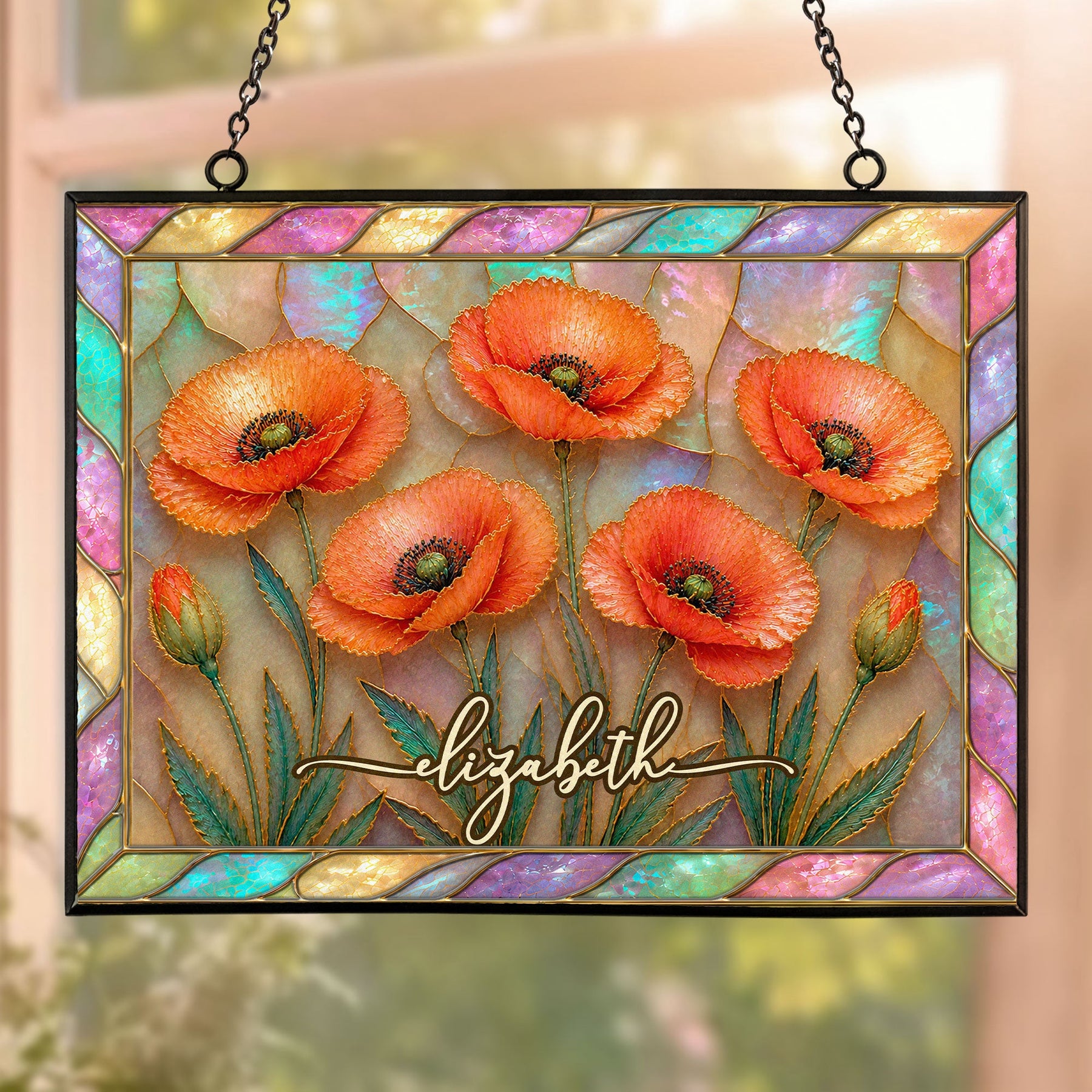 Birth Flower Mother Of Pearl Home Decor - Personalized Window Hanging Suncatcher