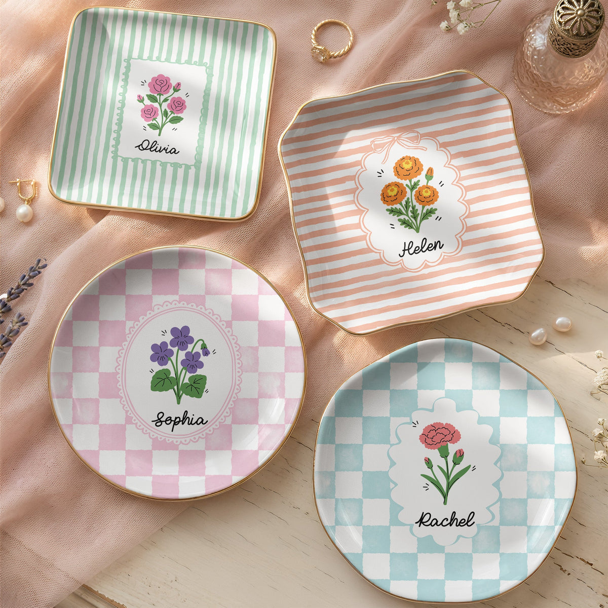 Birth Month Flower Gift For Her Daughter Friends - Personalized Jewelry Dish