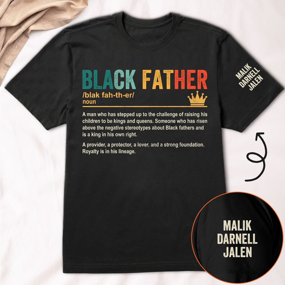 Black Father Custom Kids' Names - Personalized Shirt