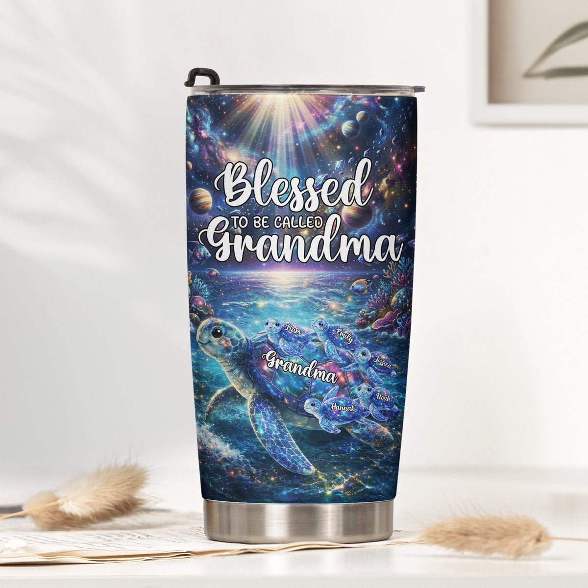 Blessed To Being Called Grandma Turtle With Kids' Names - Personalized Tumbler