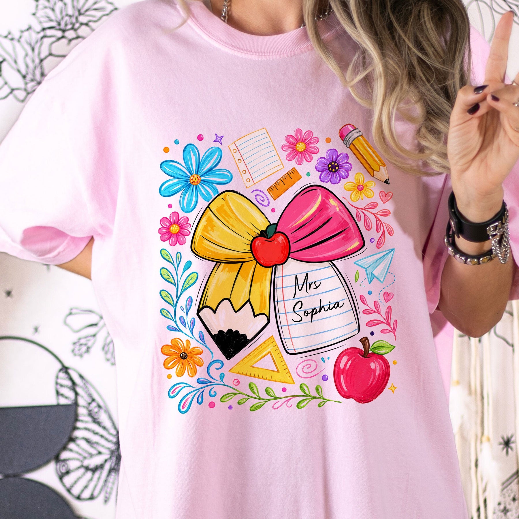 Boho Floral Bow Pencil - Personalized Shirt