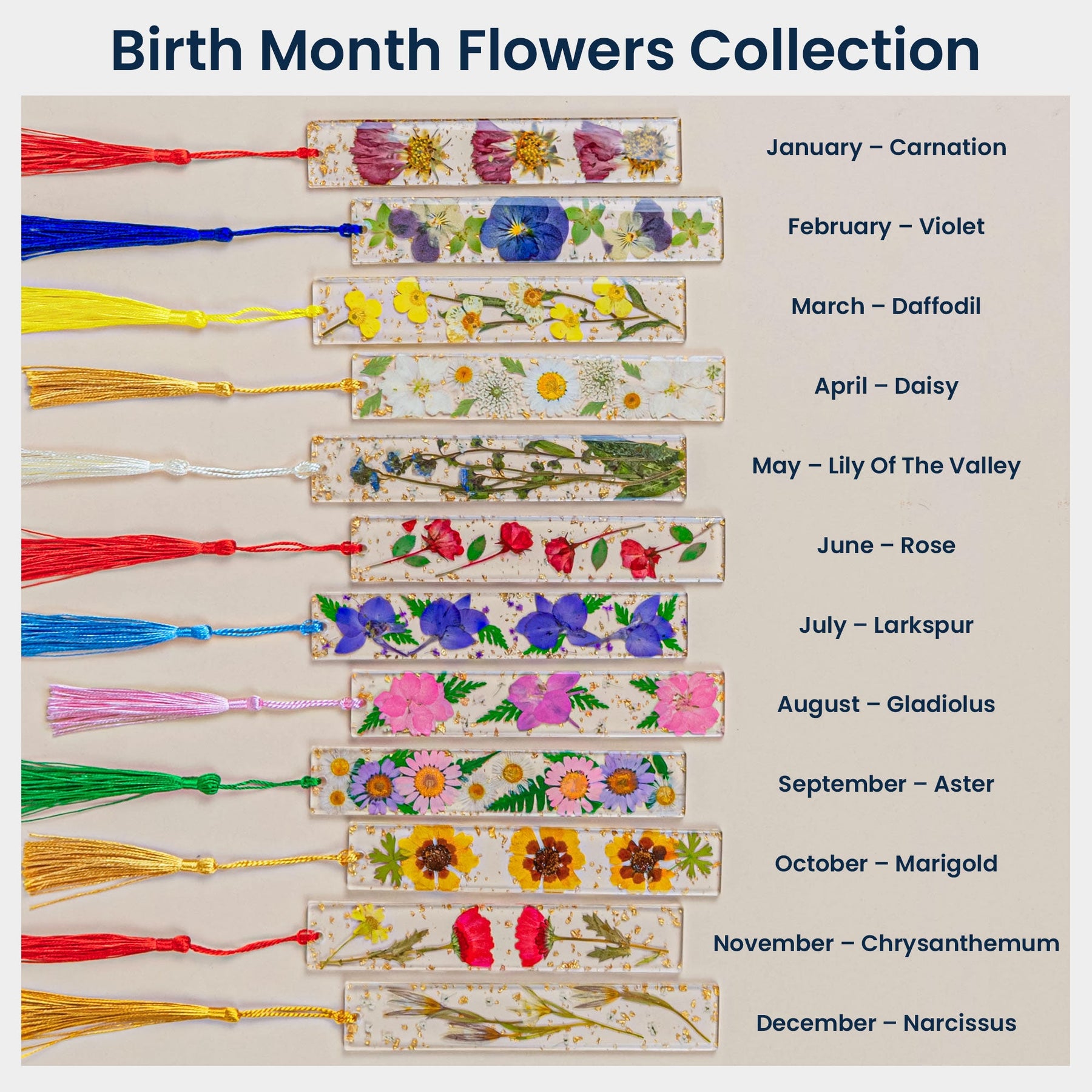 Book Lover, Birth Flower - Personalized Resin Birth Flower Bookmark