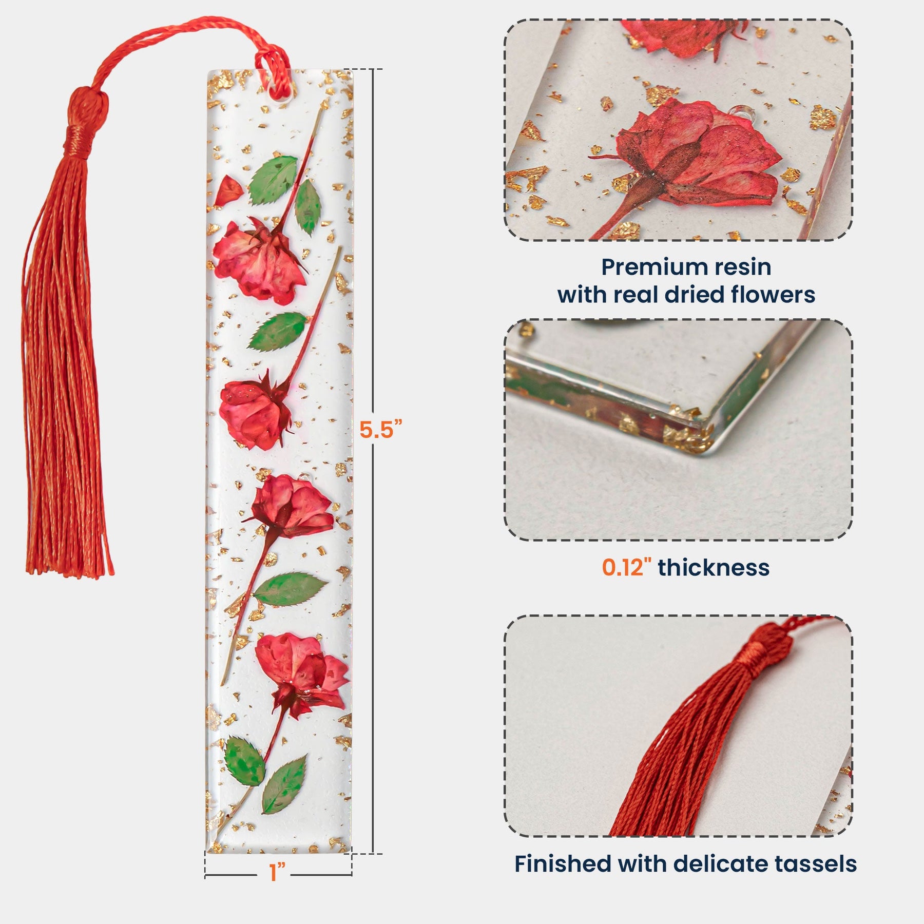 Book Lover, Birth Flower, Custom Name - Personalized Resin Birth Flower Bookmark
