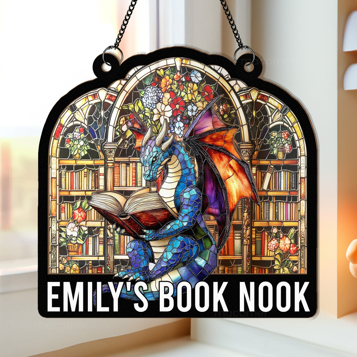 Book Nook, Corner - Personalized Window Hanging Suncatcher Ornament