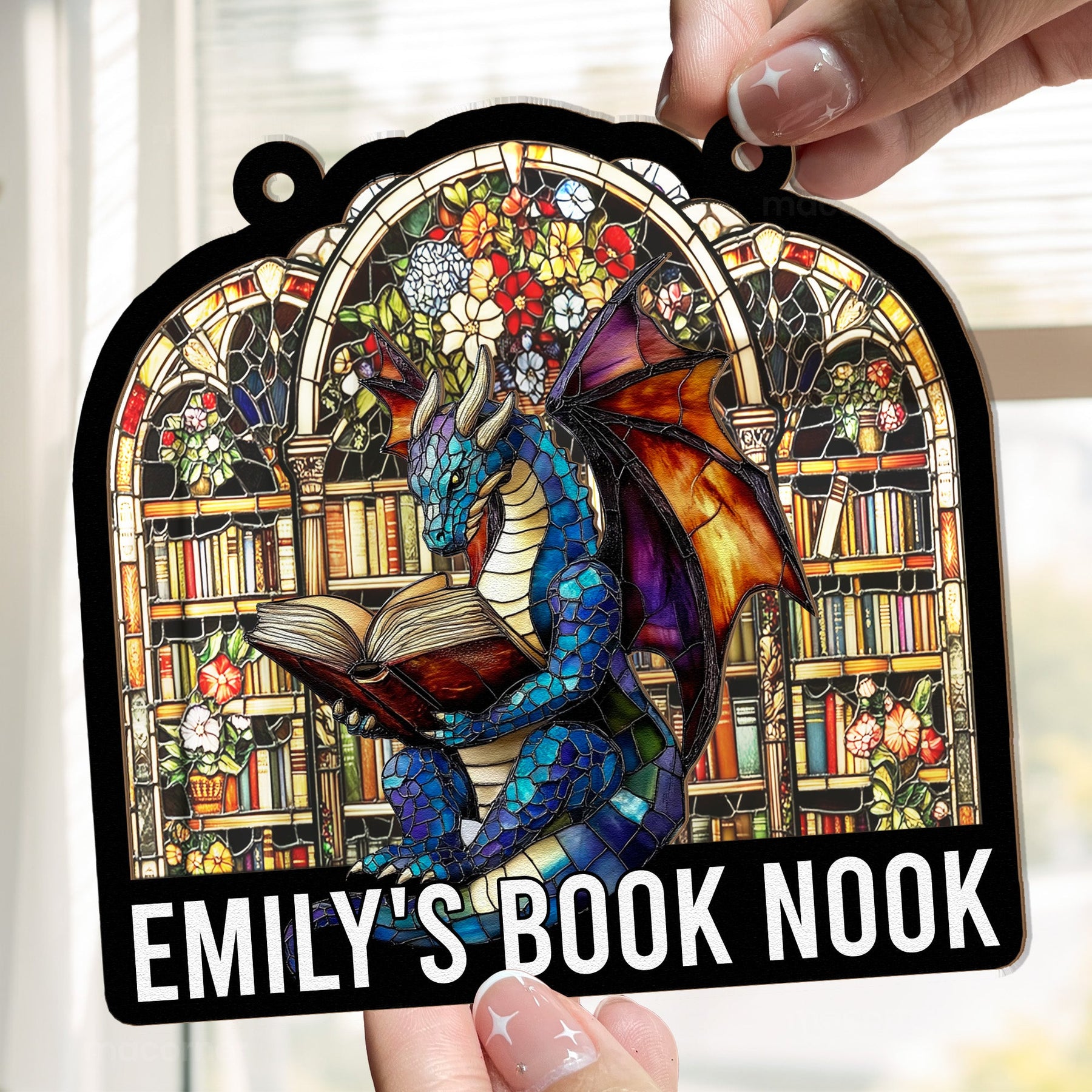 Book Nook, Corner - Personalized Window Hanging Suncatcher Ornament