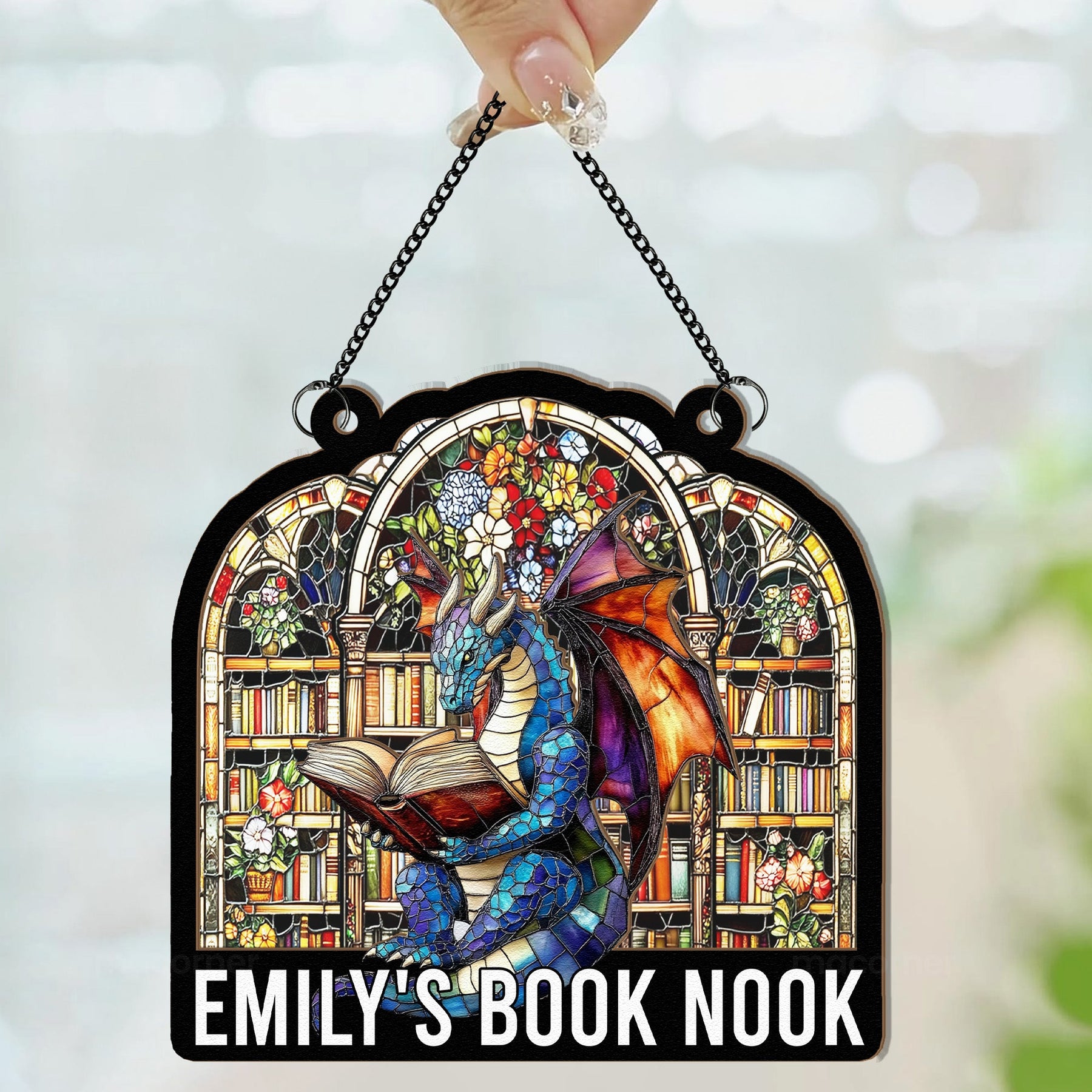 Book Nook, Corner - Personalized Window Hanging Suncatcher Ornament