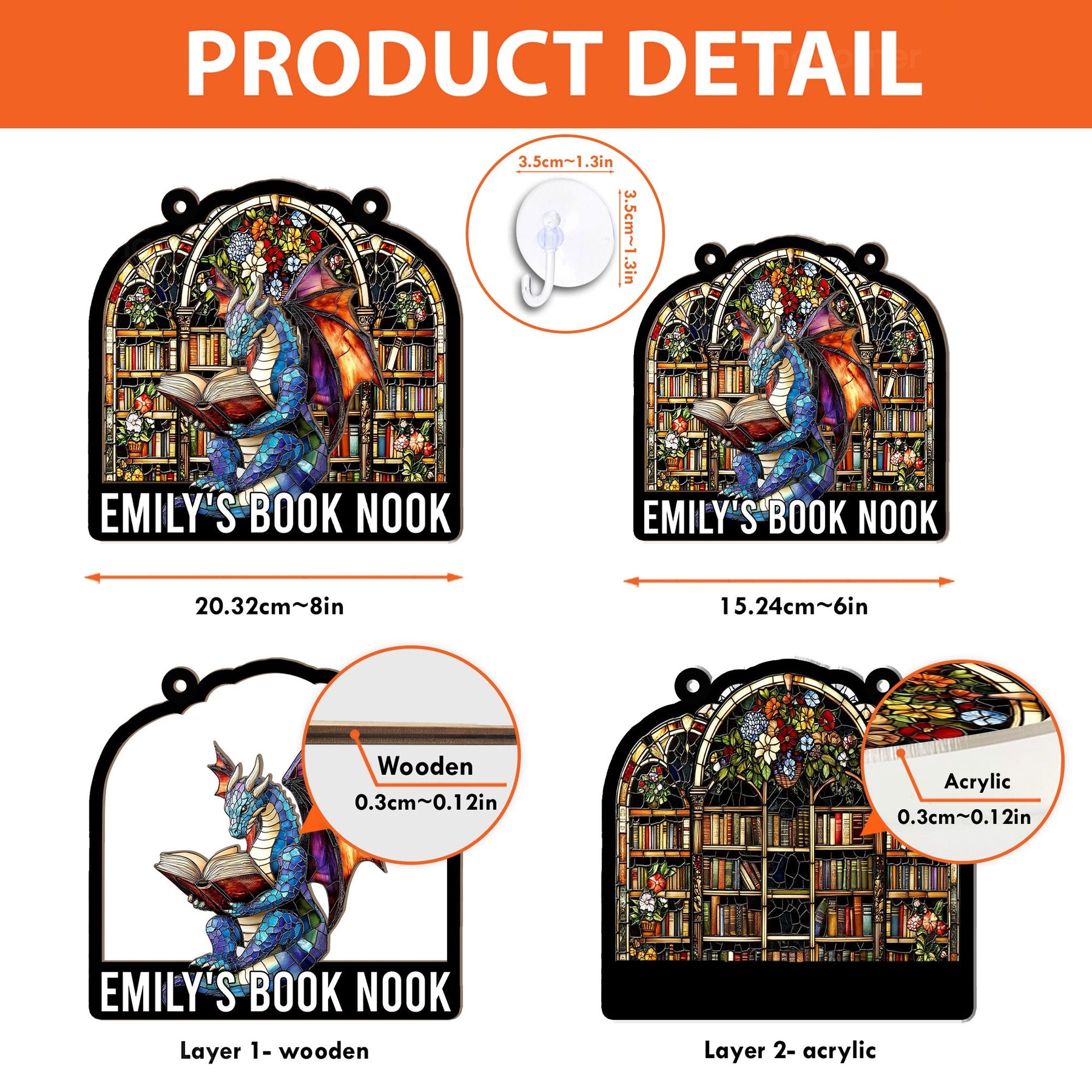 Book Nook, Corner - Personalized Window Hanging Suncatcher Ornament