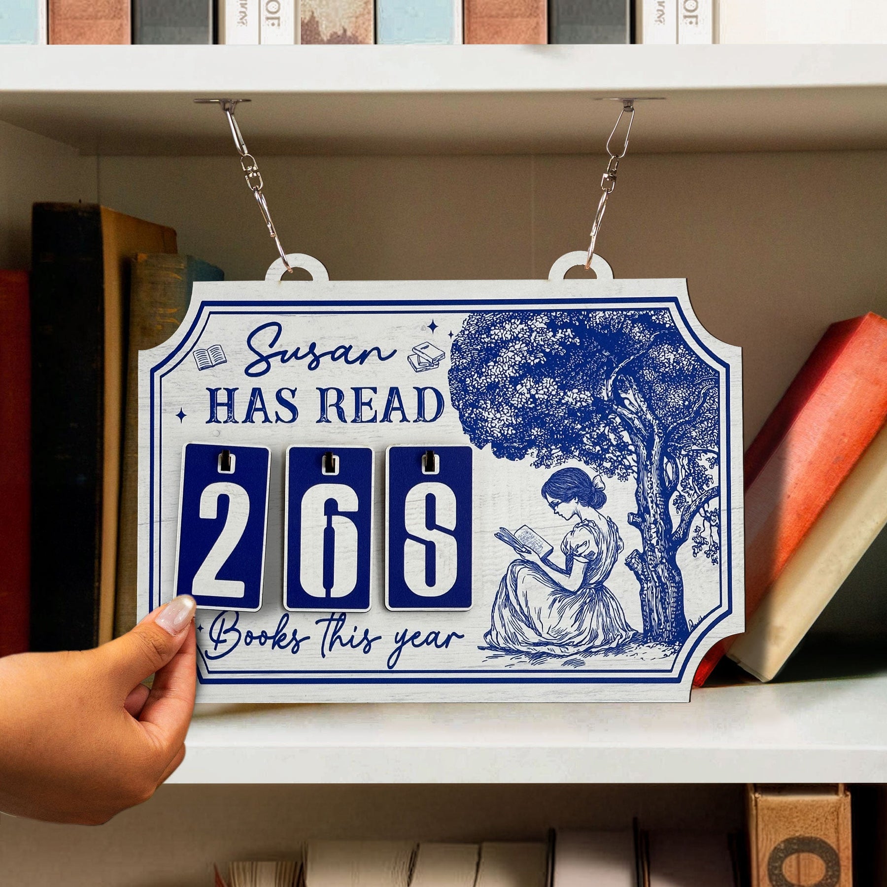 Books Read This Year, Toile De Jouy - Personalized Hanging Bookshelf Counter