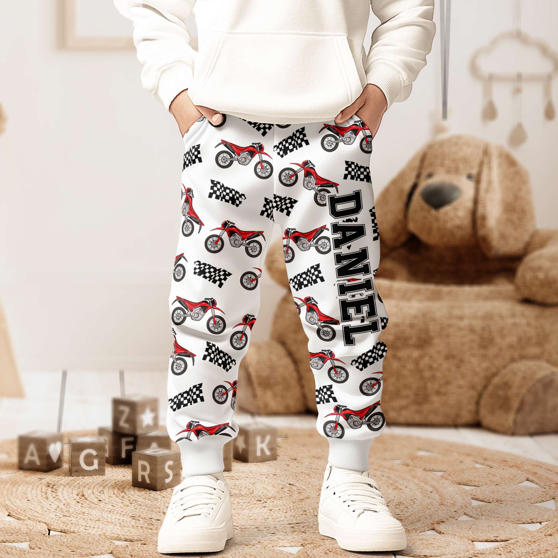 Boy Pattern With Name - Personalized Sweatpants