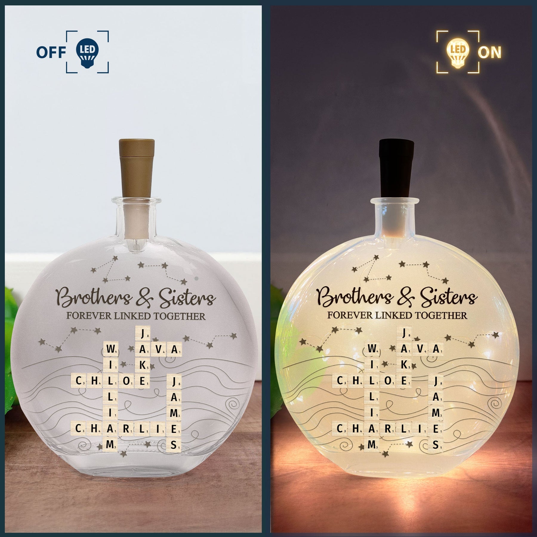 Brothers & Sisters Forever Linked Together - Personalized Round Flat Bottle Light