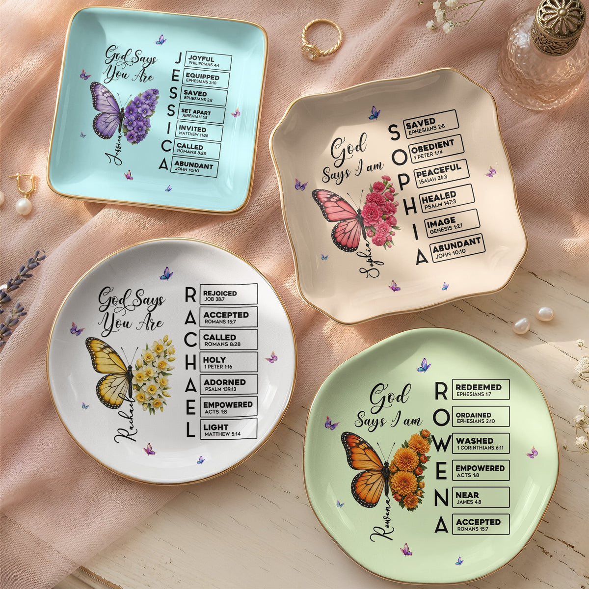 Butterfly Birth Flower Gift For Self, Friend, Daughter - Personalized Jewelry Dish