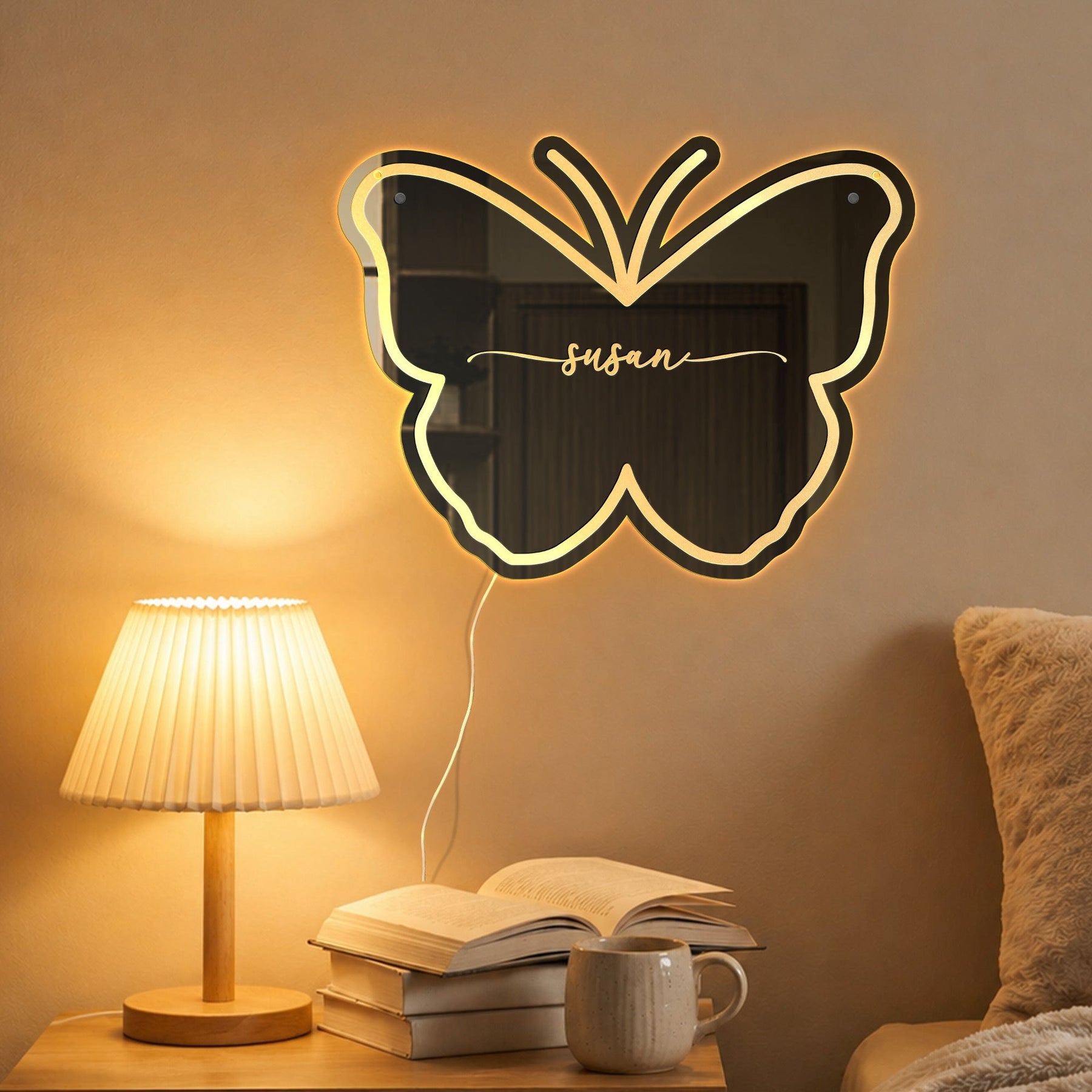 Butterfly Gift For Her Home Room Decor - Personalized Led Mirror
