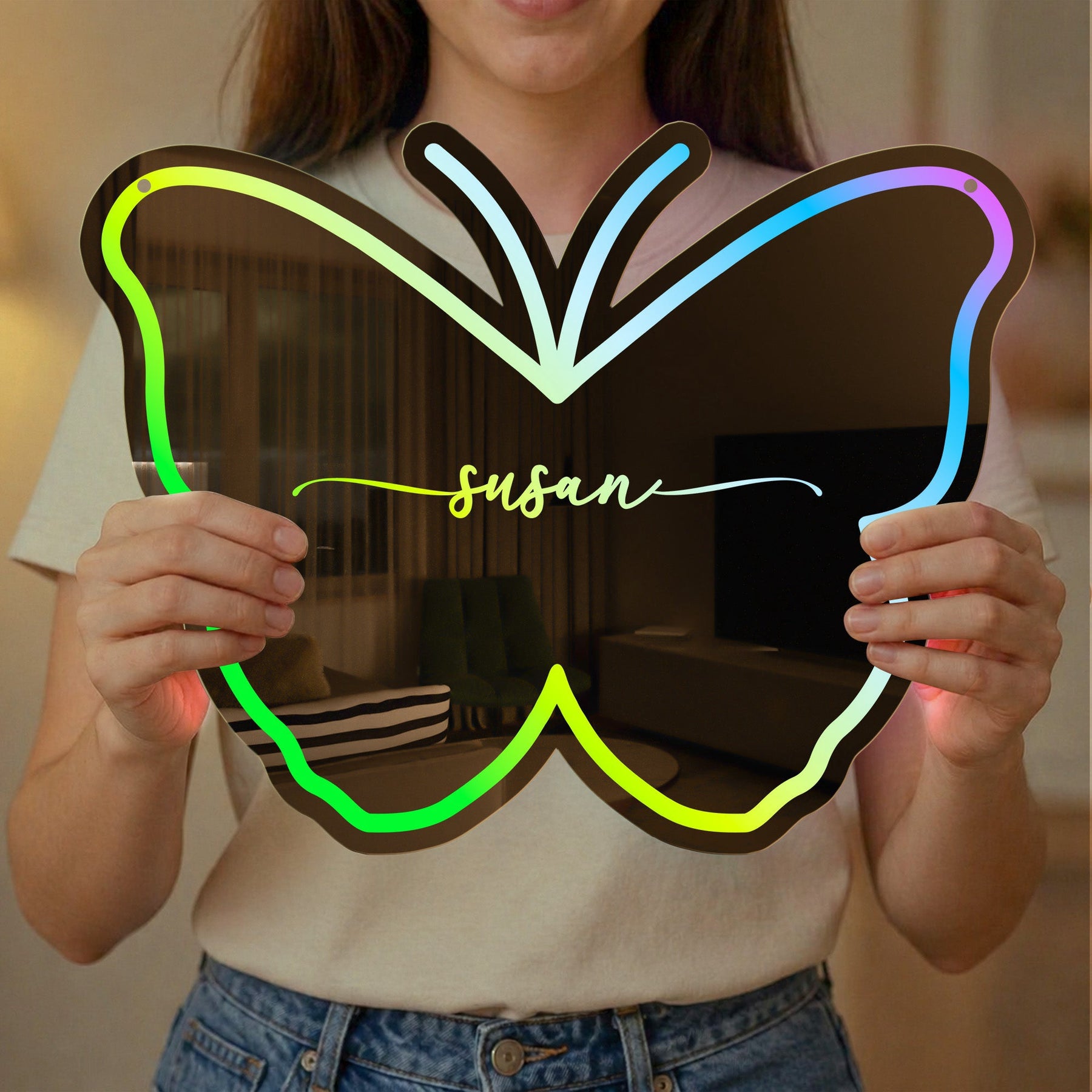 Butterfly Gift For Her Home Room Decor - Personalized Led Mirror