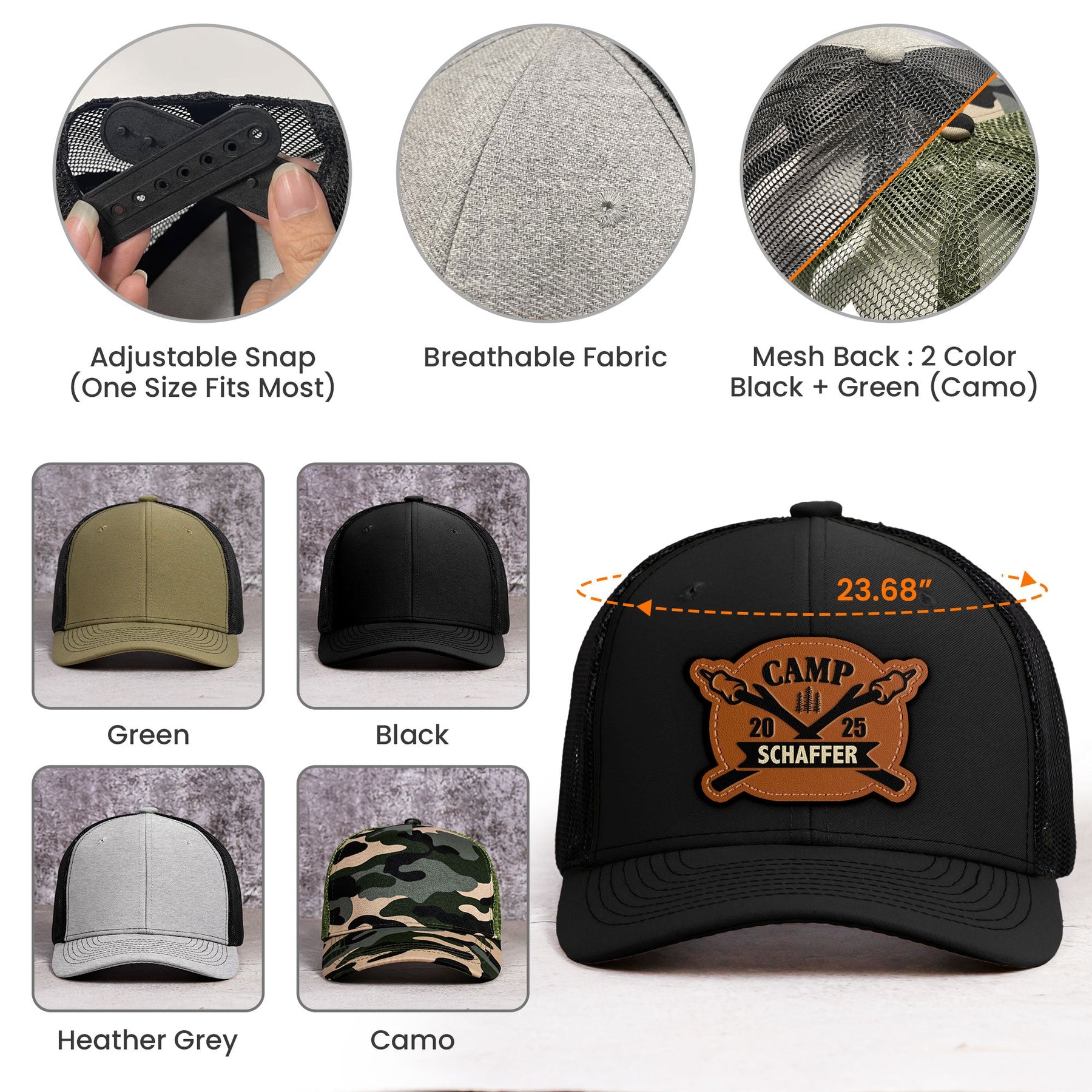 Camping Road Trip - Personalized Leather Patch Hat