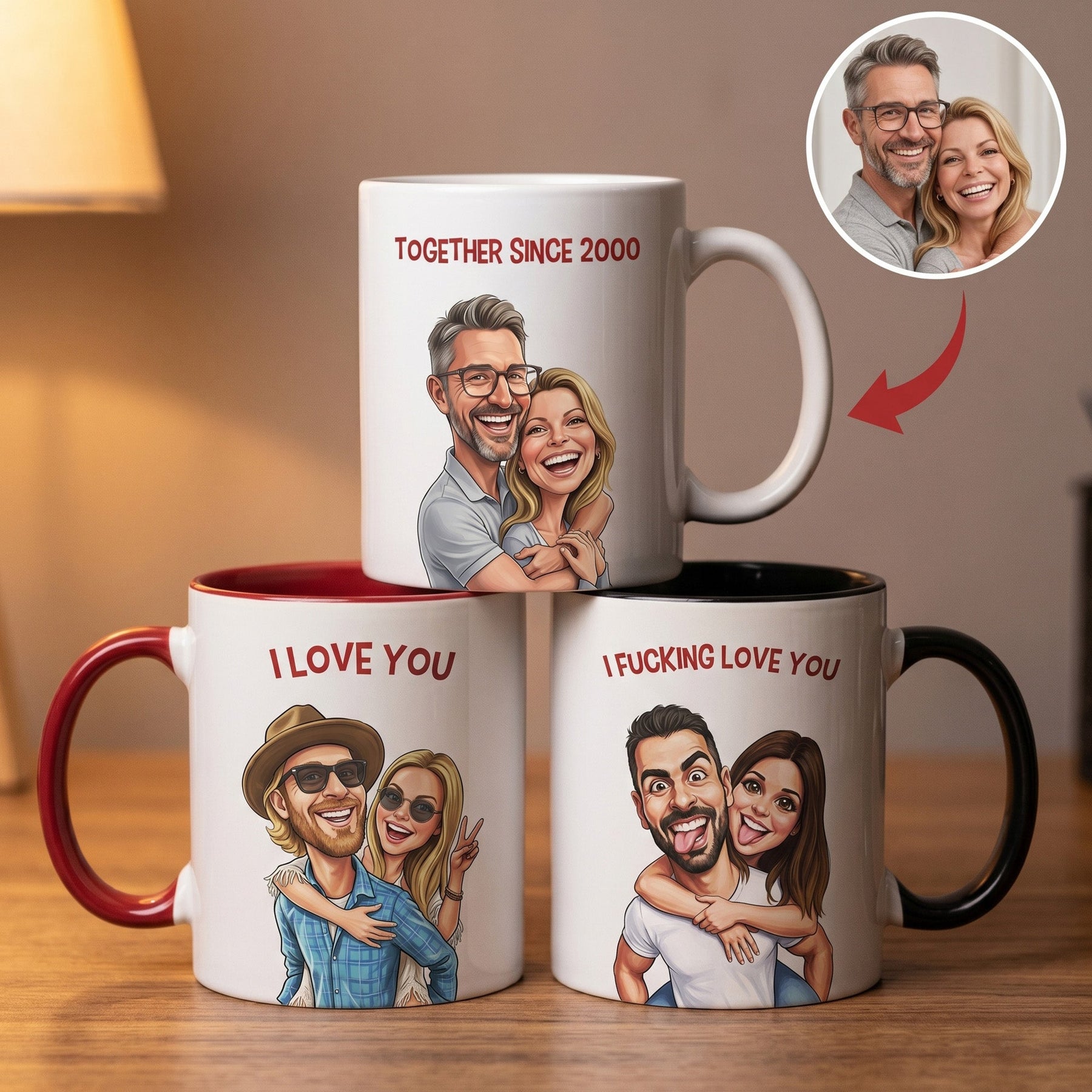 Caricature Funny Mug For Couples, Him, Her - Custom Cartoon Drawing From Photo - Personalized Mug