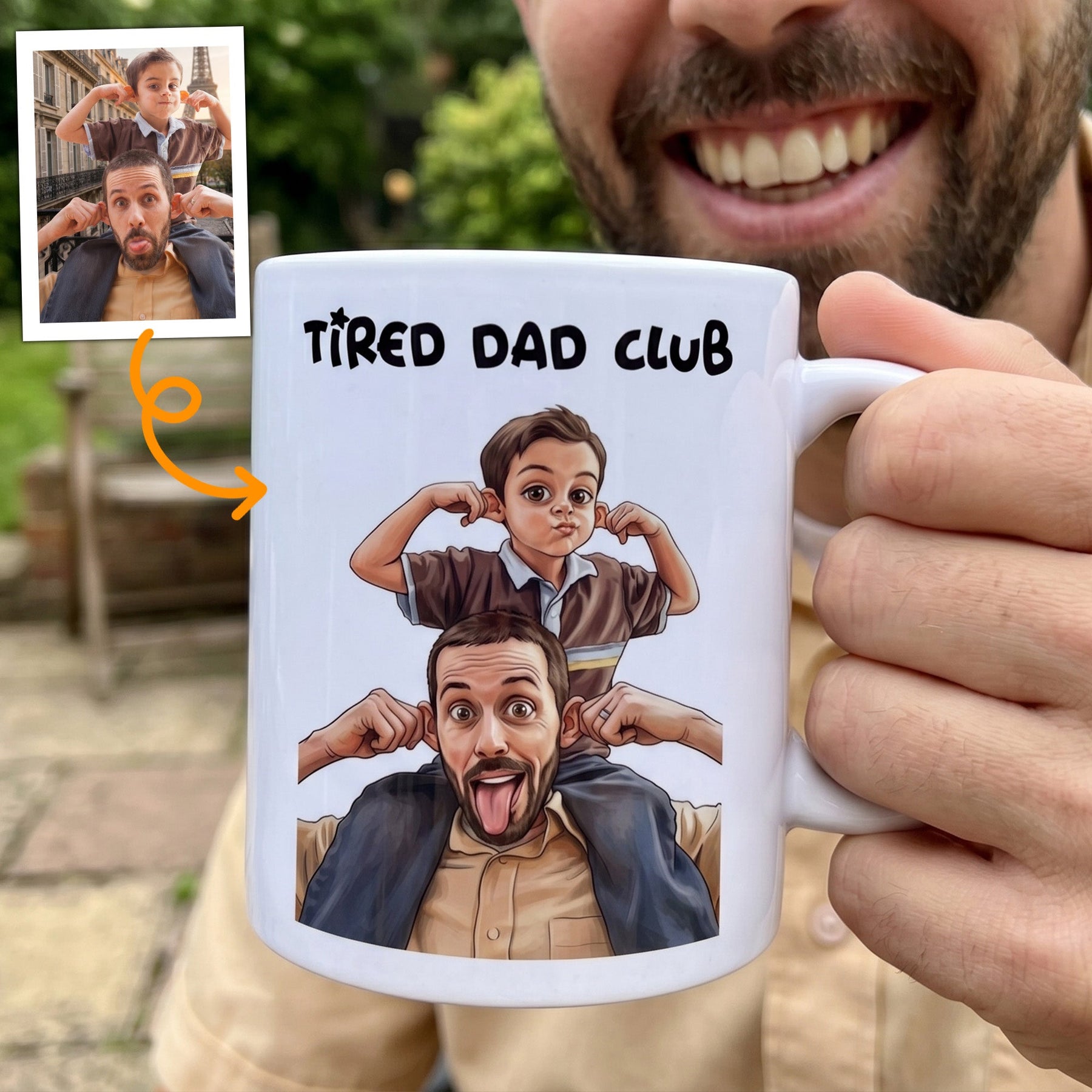 Caricature Funny Mug For Dad, Family - Custom Cartoon Drawing From Photo - Personalized Mug