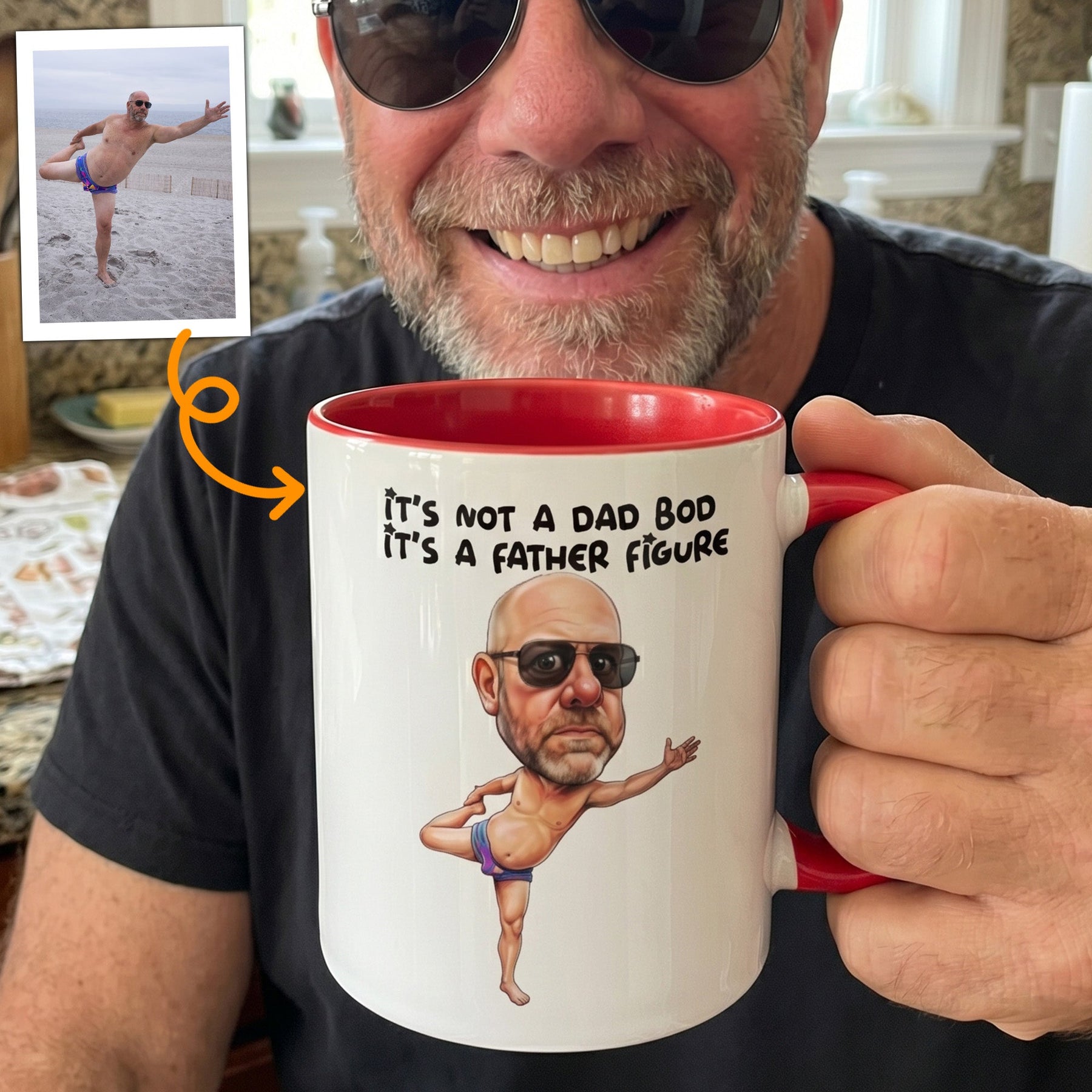 Caricature Funny Mug For Dad, Family - Custom Cartoon Drawing From Photo - Personalized Mug