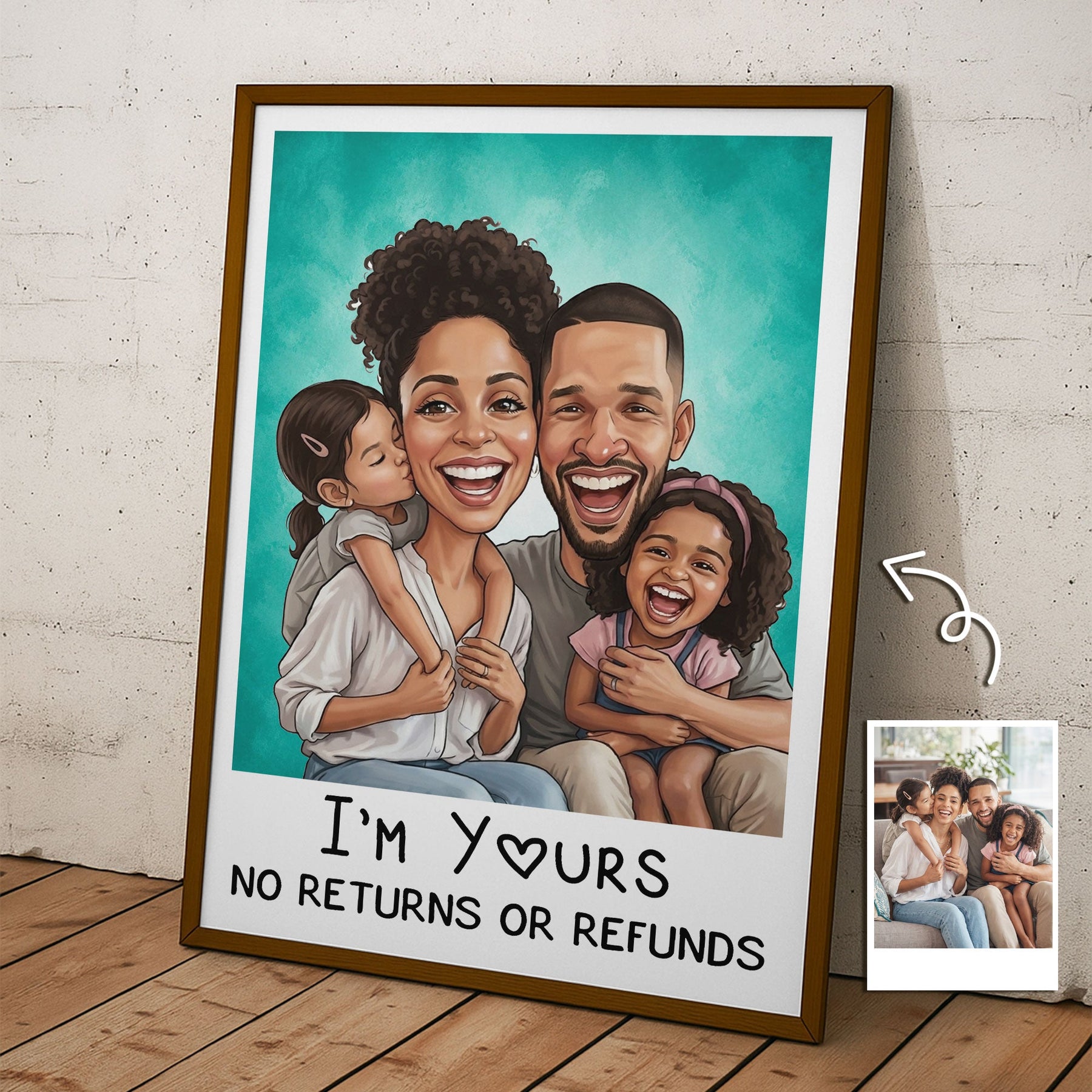 Caricature Wall Art For Funny Couples, Family - Custom Cartoon Drawing From Photo - Personalized Poster