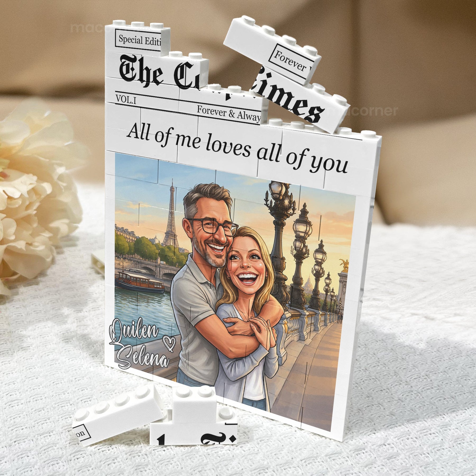 Caricature Your Photo Gift For Funny Couples, Anniversary Gift - Love Newspaper - Personalized Building Blocks