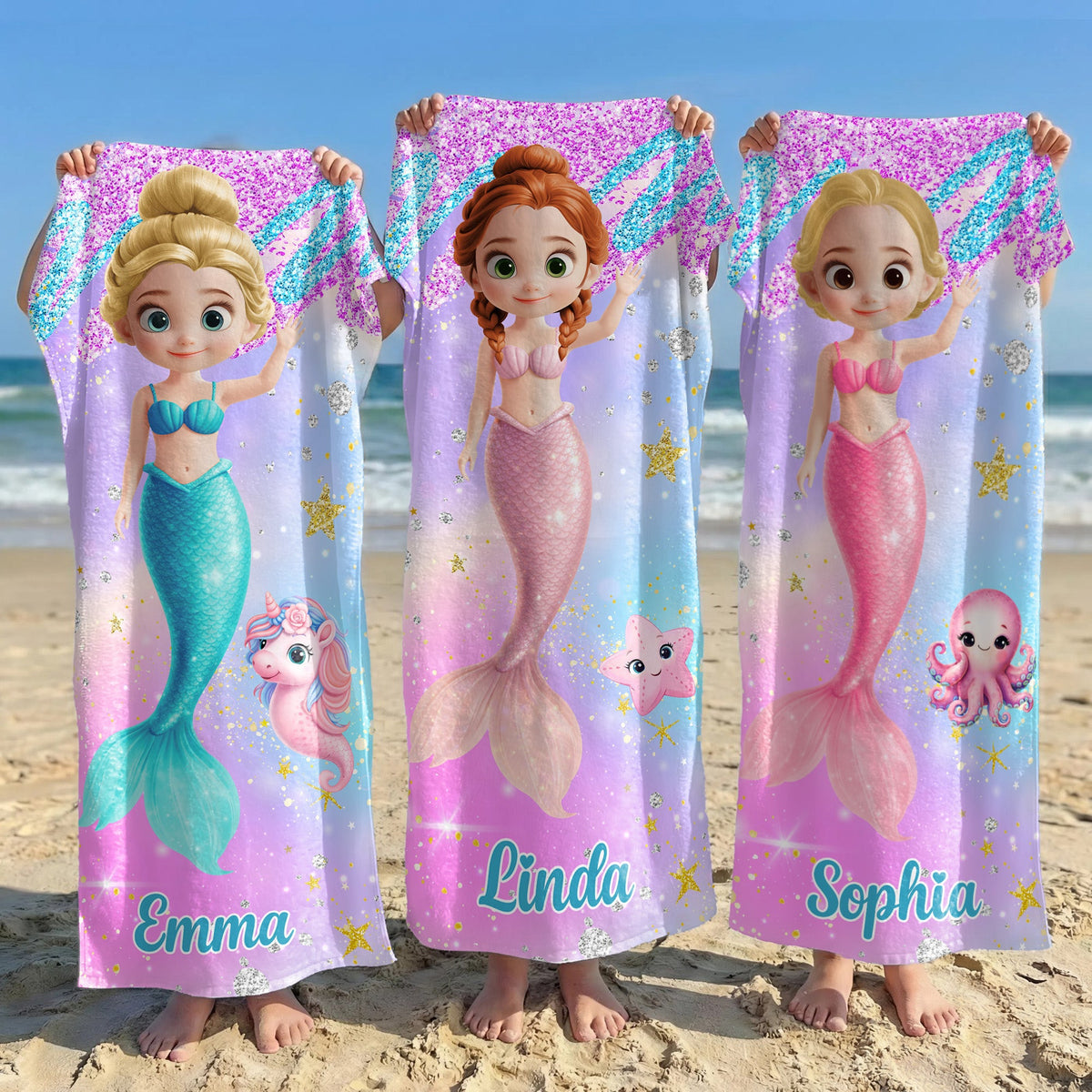 Cartoon Mermaid Princess - Personalized Quick-Dry Beach Towel