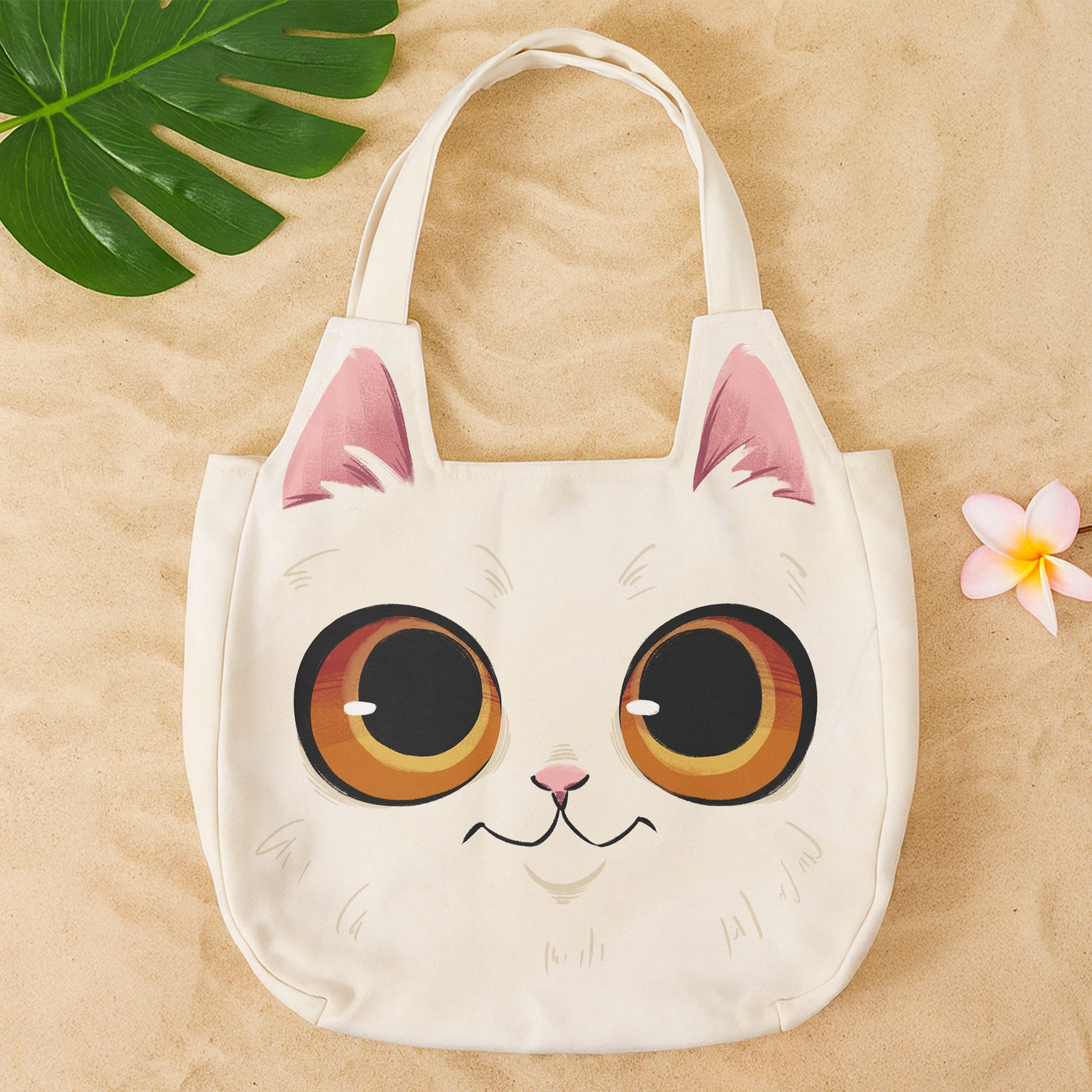 Cat Cute Face - Personalized Round Tote Bag