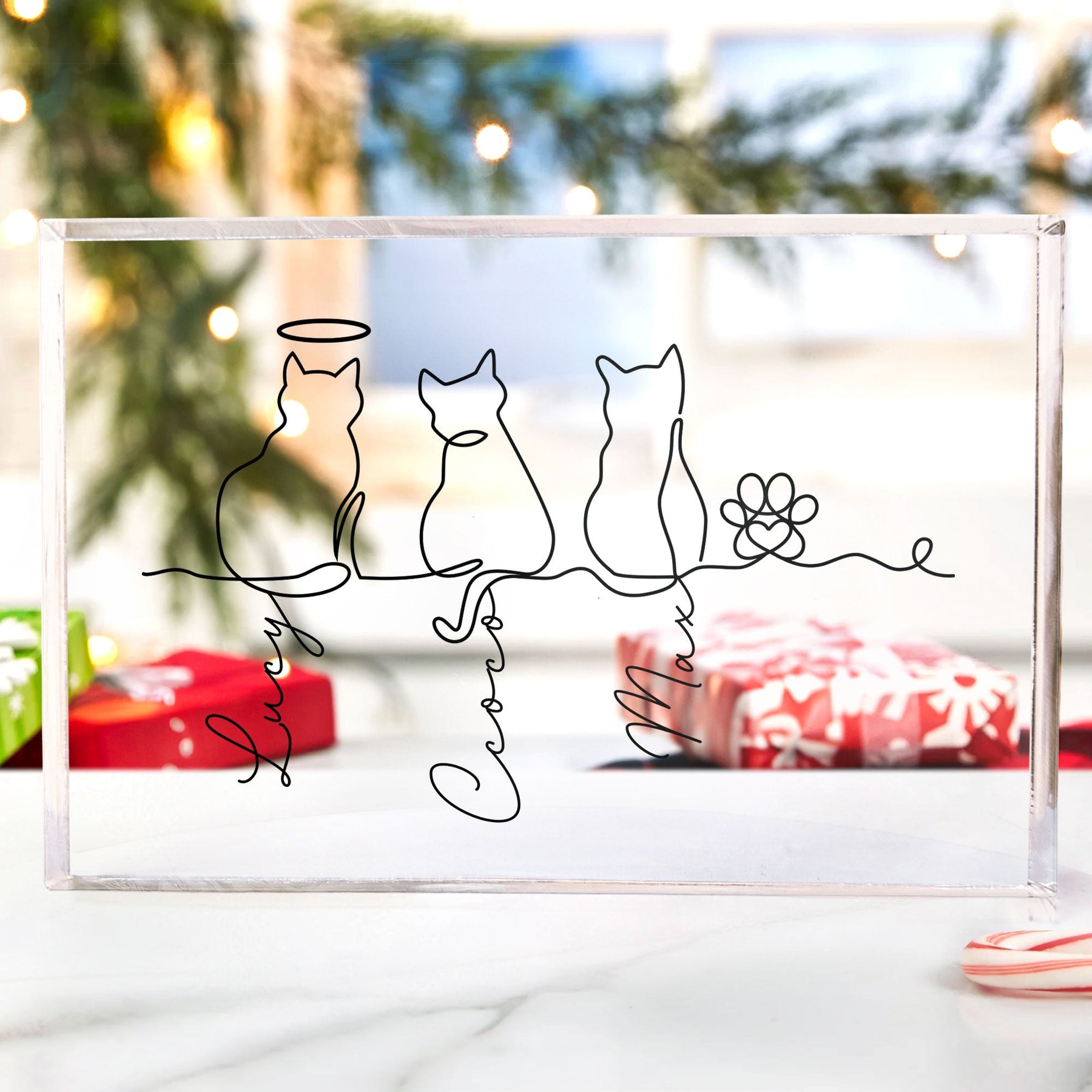Cat Line Art Gift For Cat Lovers - Personalized Acrylic Plaque