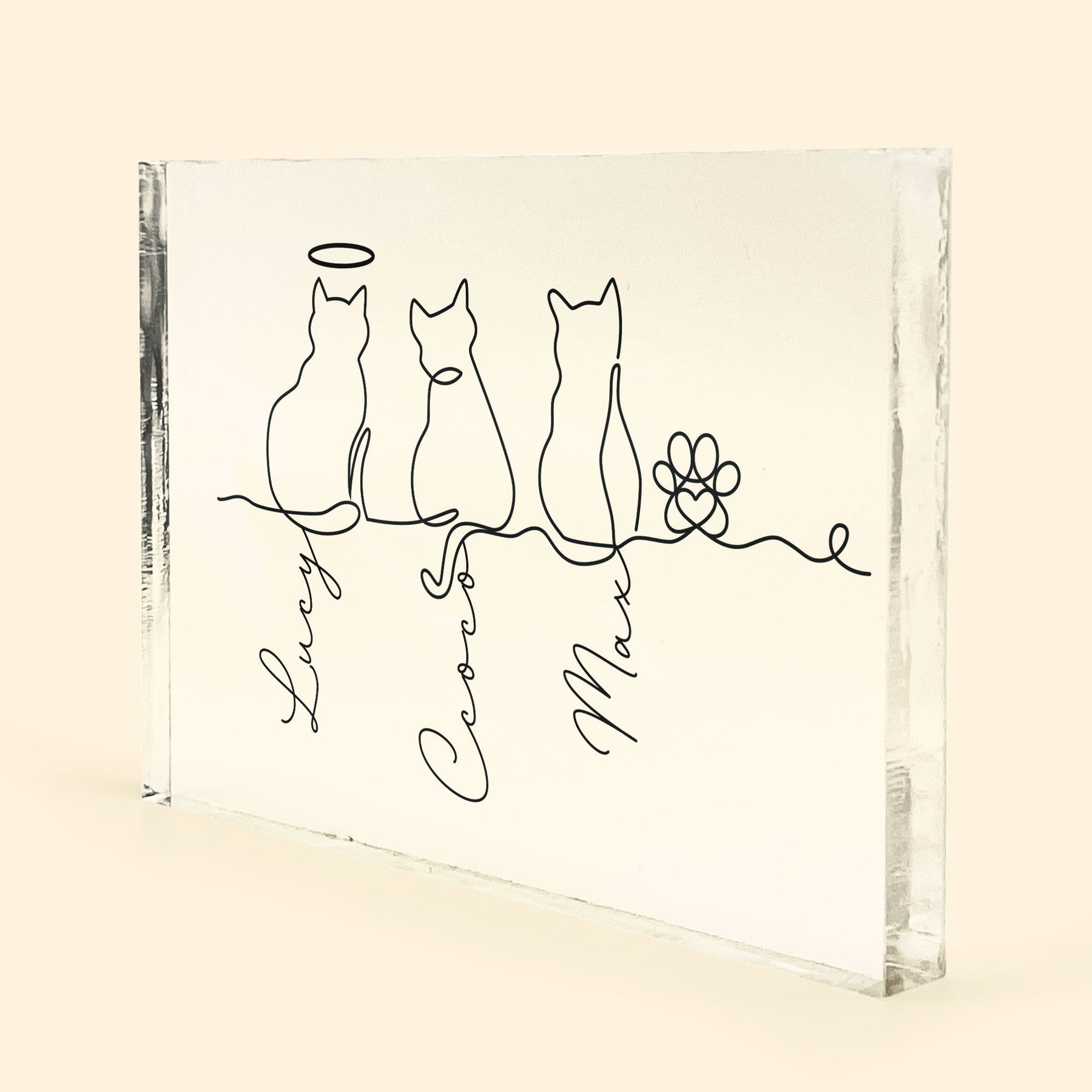 Cat Line Art Gift For Cat Lovers - Personalized Acrylic Plaque