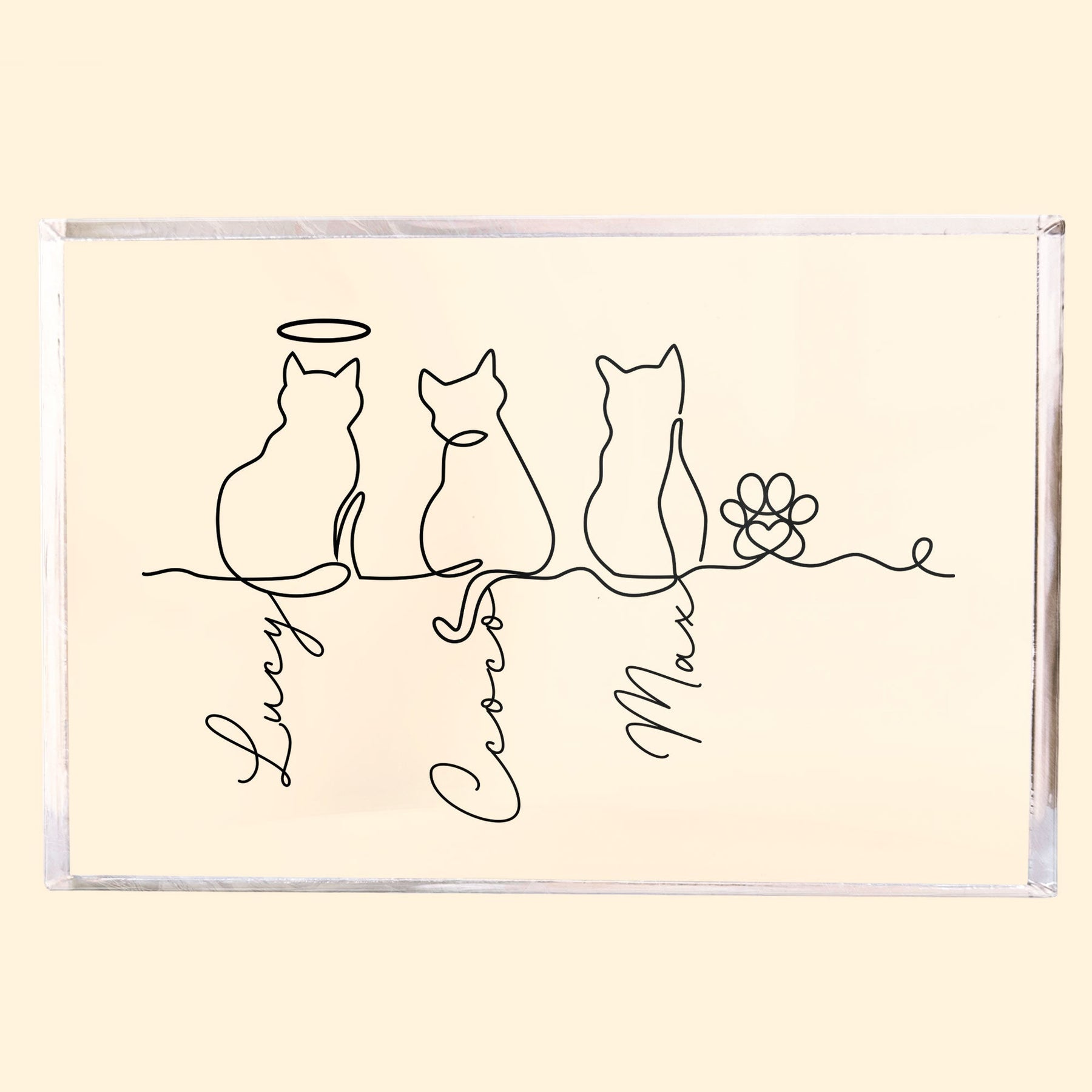 Cat Line Art Gift For Cat Lovers - Personalized Acrylic Plaque