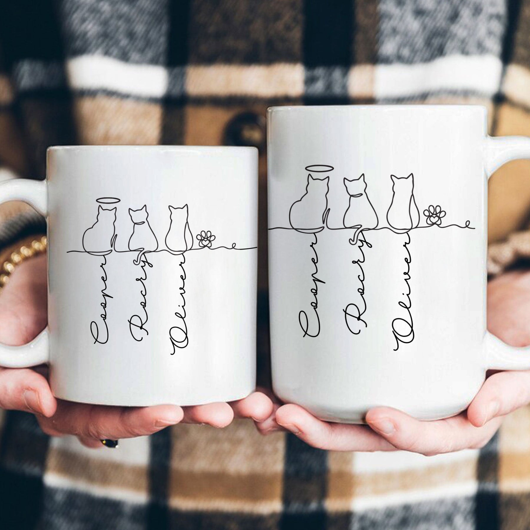 Cat Line Art Gift For Cat Lovers - Personalized Mug