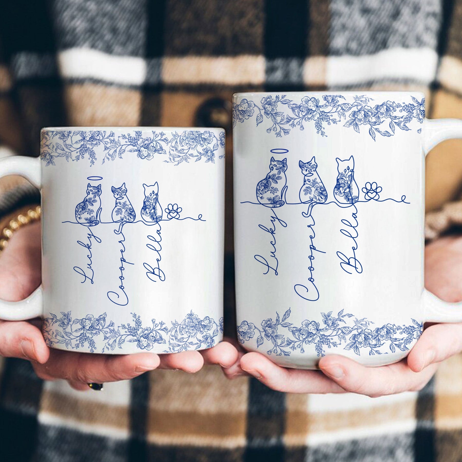 Cat Line Art Toile De Jouy Style Gift For Cat Lovers - Personalized Mug
