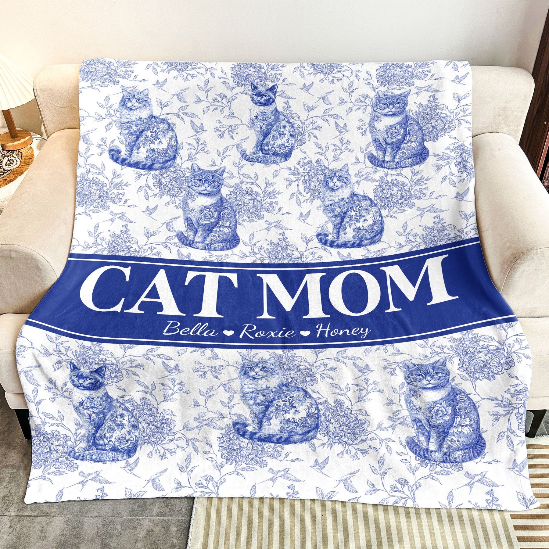 Cat Lover Chinoiserie Toile De Jouy Style - Personalized Blanket