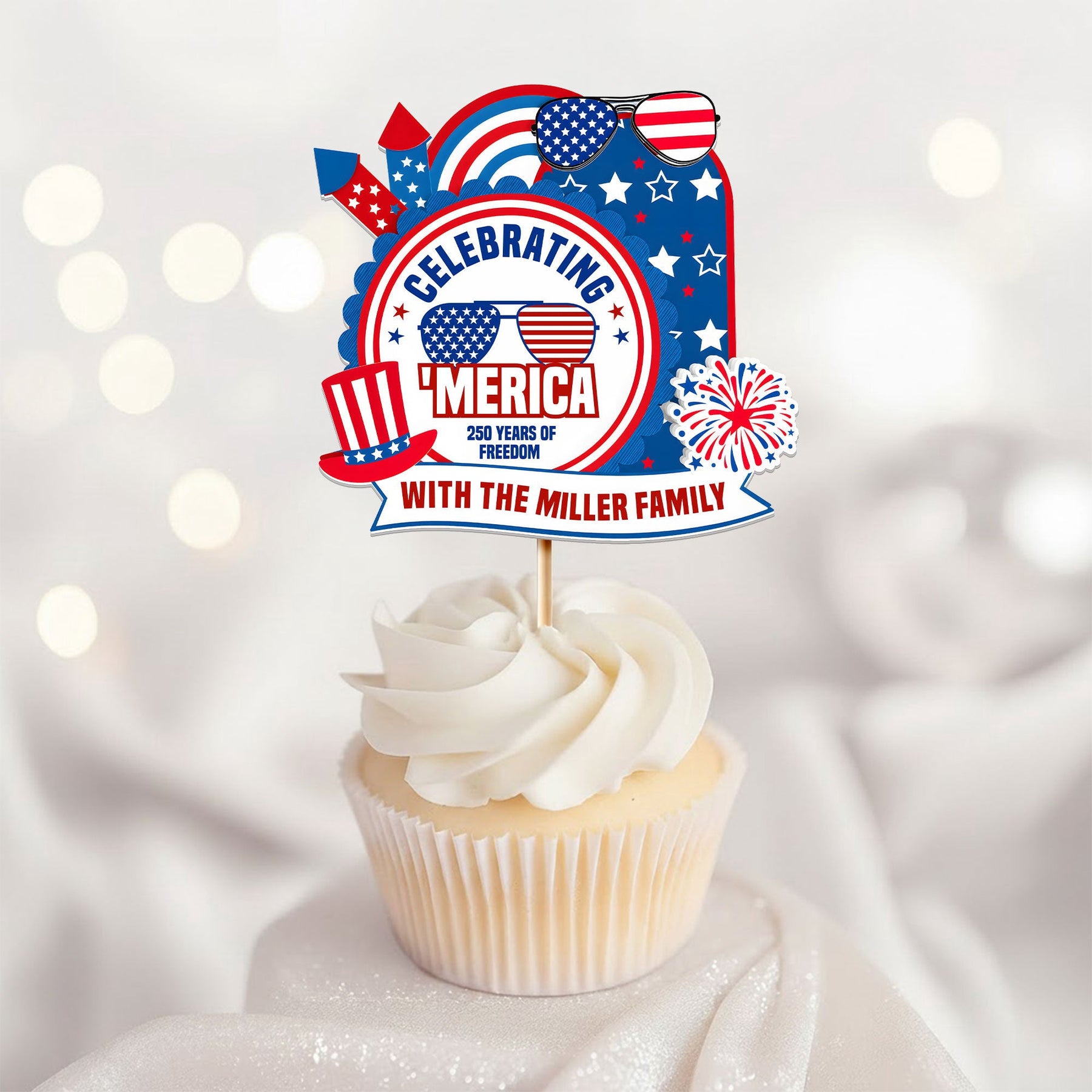 Celebrating 'Merica Est. 1776 - Personalized Cupcake Toppers