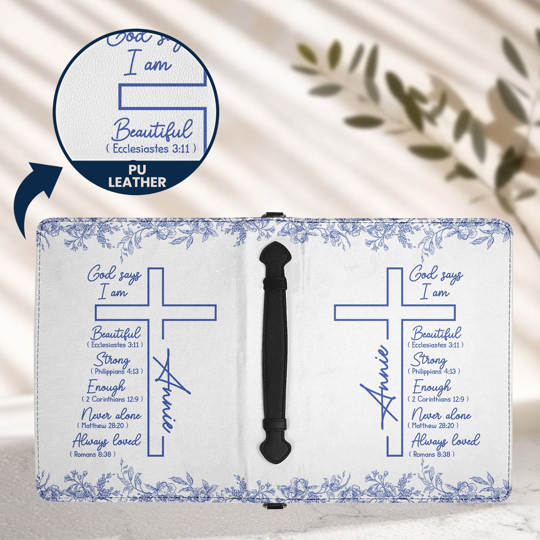 Christ Cross Affirmation Religious Gift For Women Toile De Jouy - Personalized Bible Cover